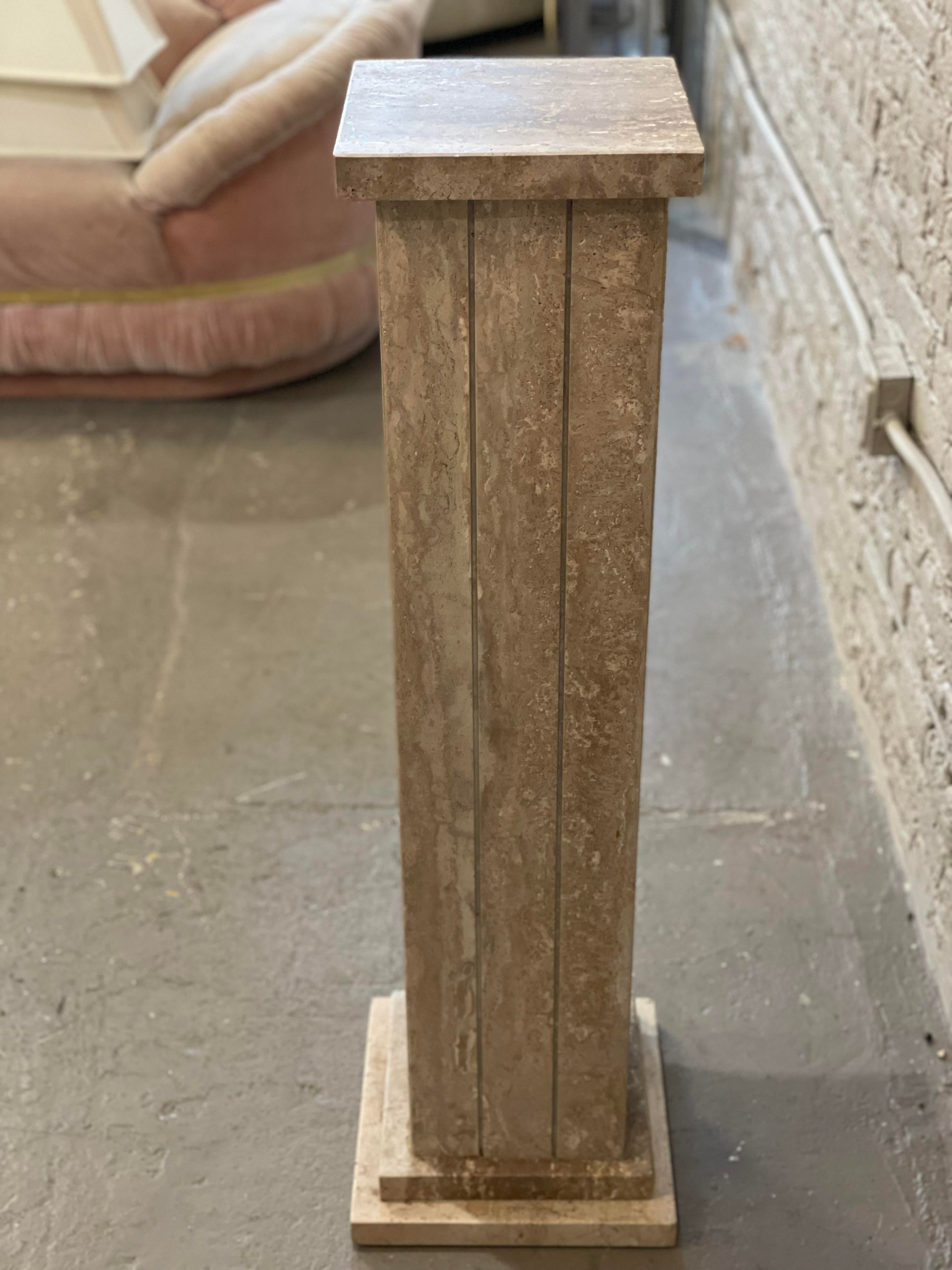 Vintage 1980s Taupe Travertine Pedestal Column
