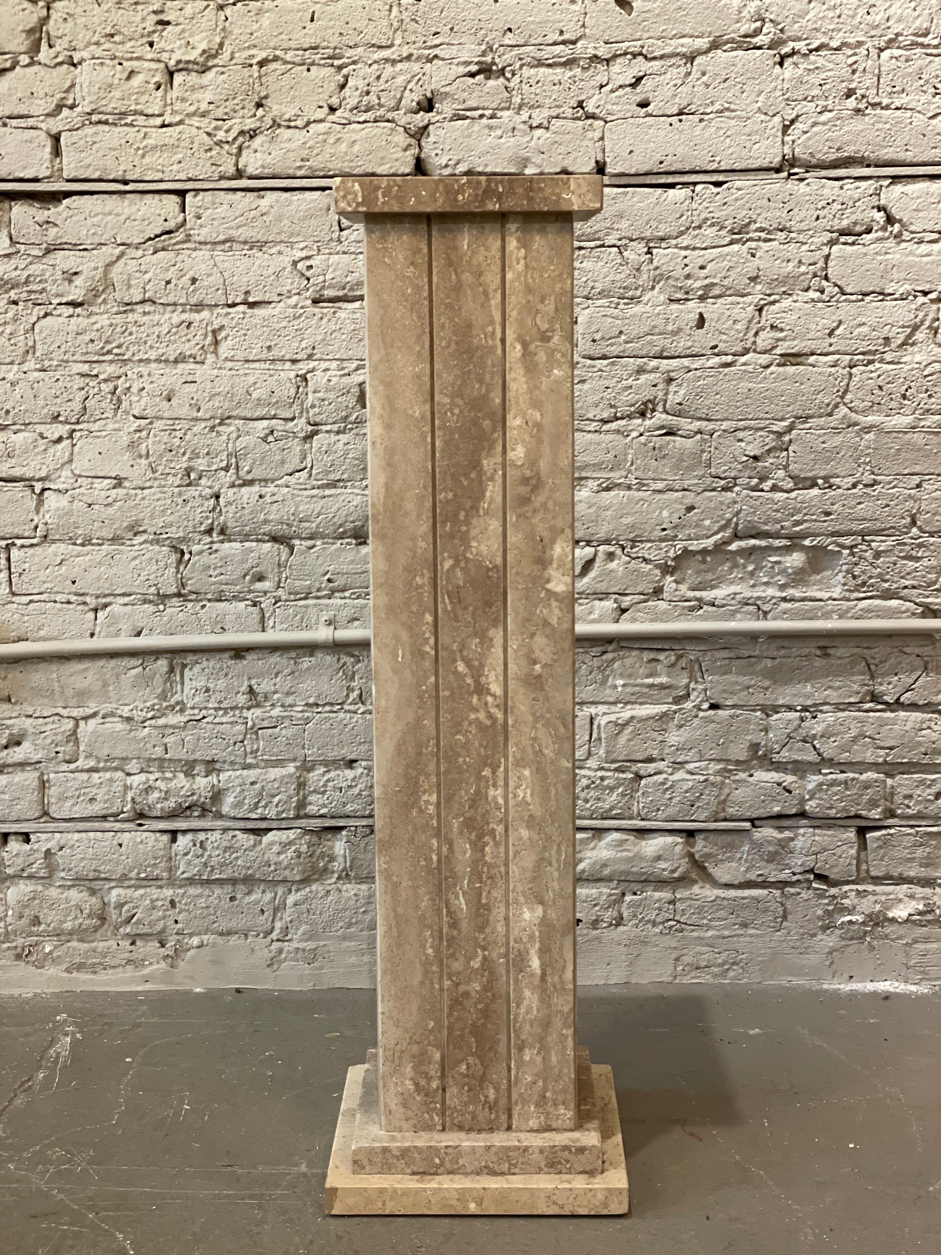 Vintage 1980s Taupe Travertine Pedestal Column