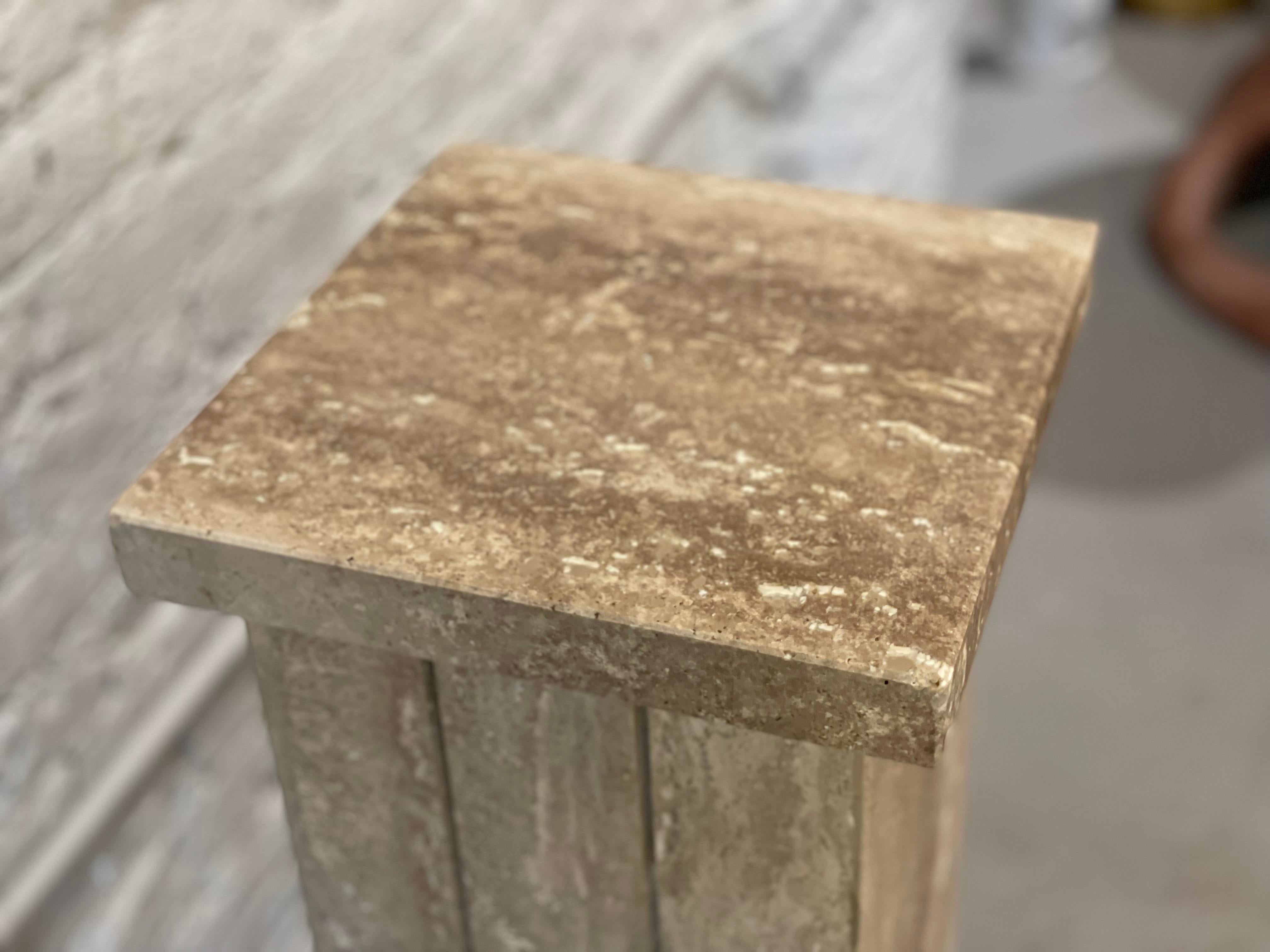 Vintage 1980s Taupe Travertine Pedestal Column