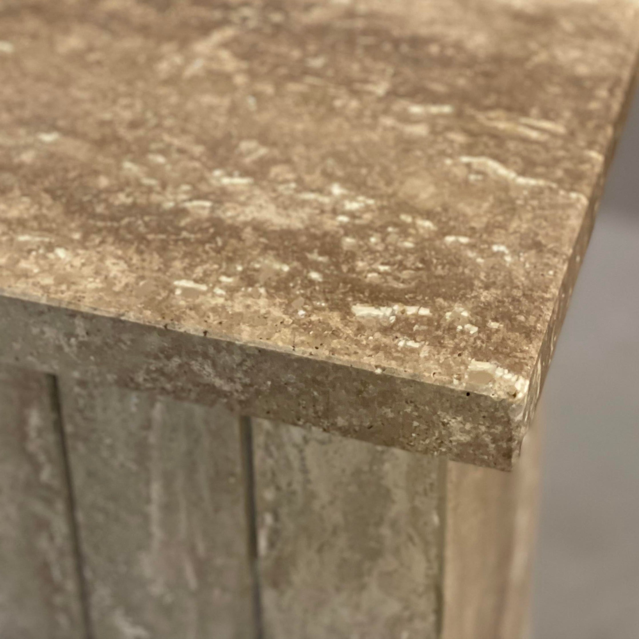 Vintage 1980s Taupe Travertine Pedestal Column