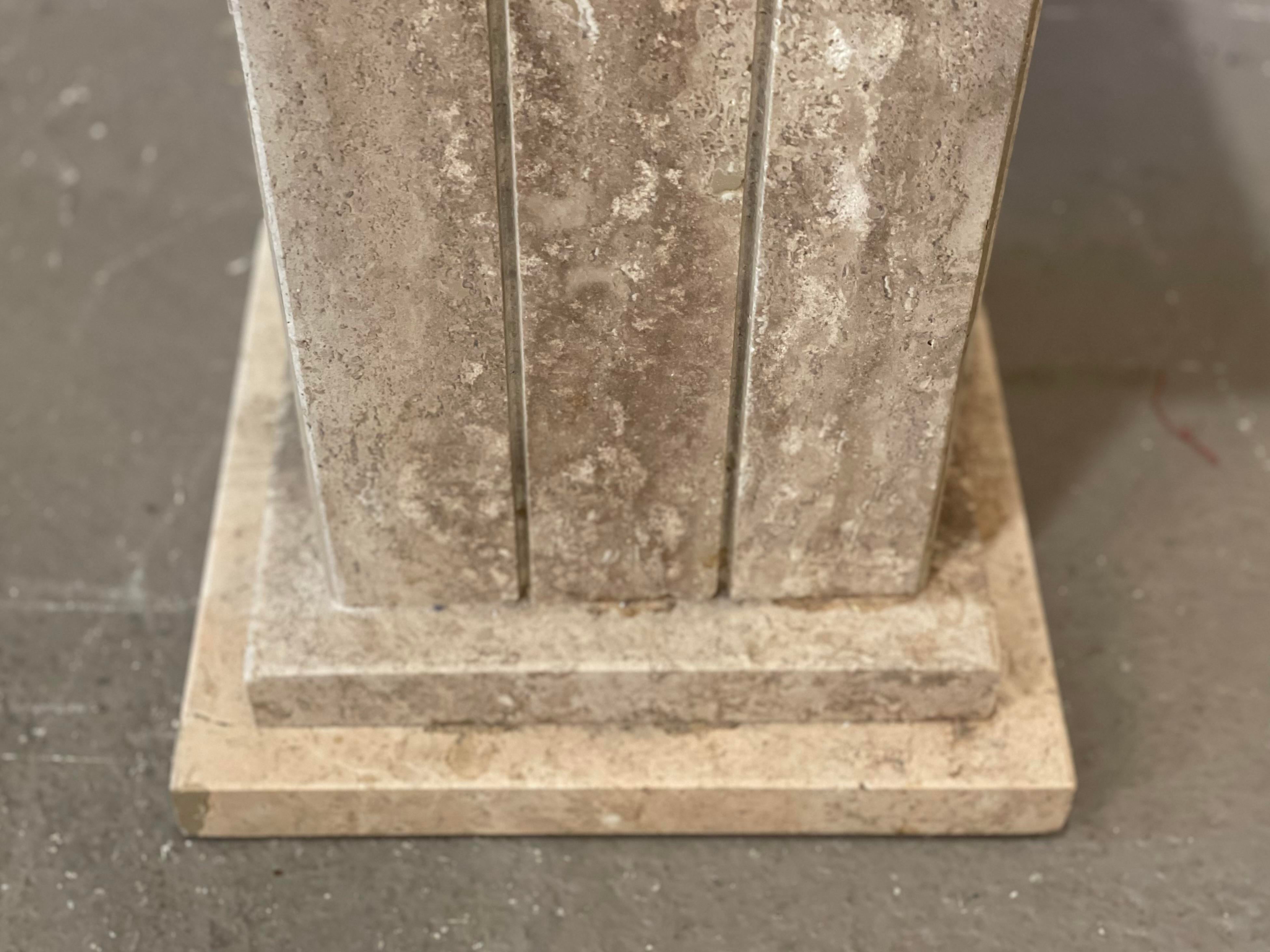 Vintage 1980s Taupe Travertine Pedestal Column