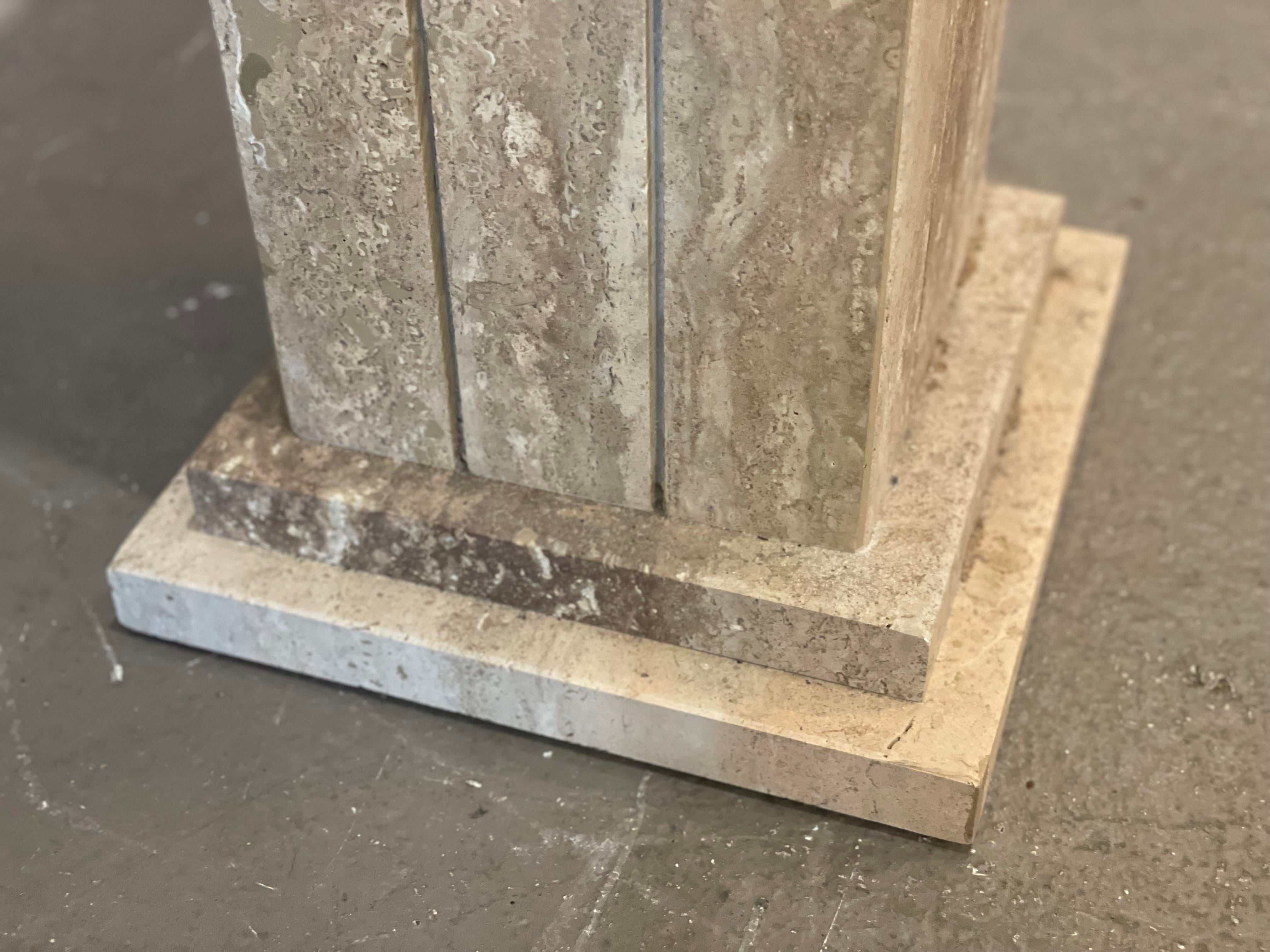 Vintage 1980s Taupe Travertine Pedestal Column
