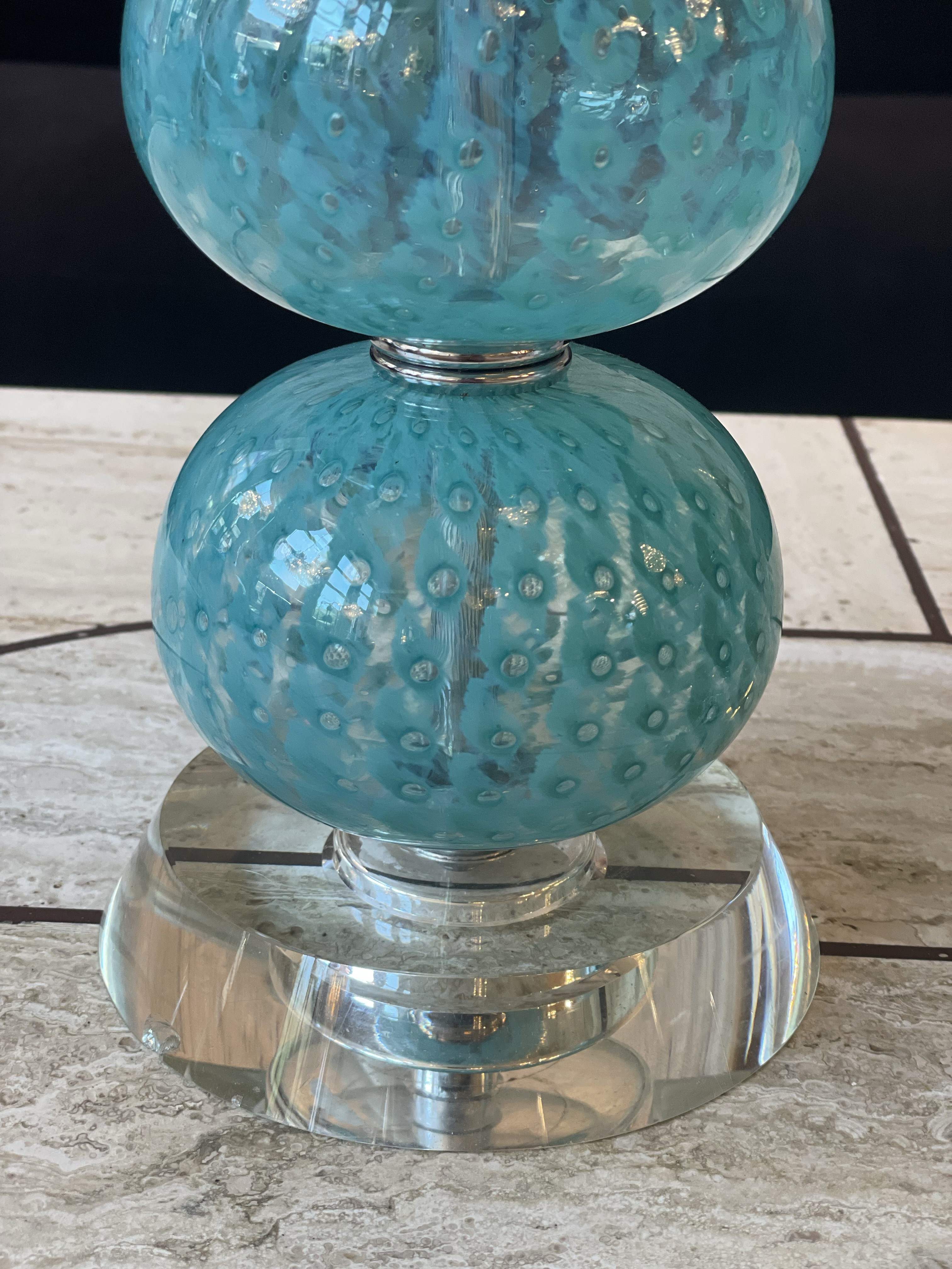 Vintage Blue Murano Lamps - a Pair
