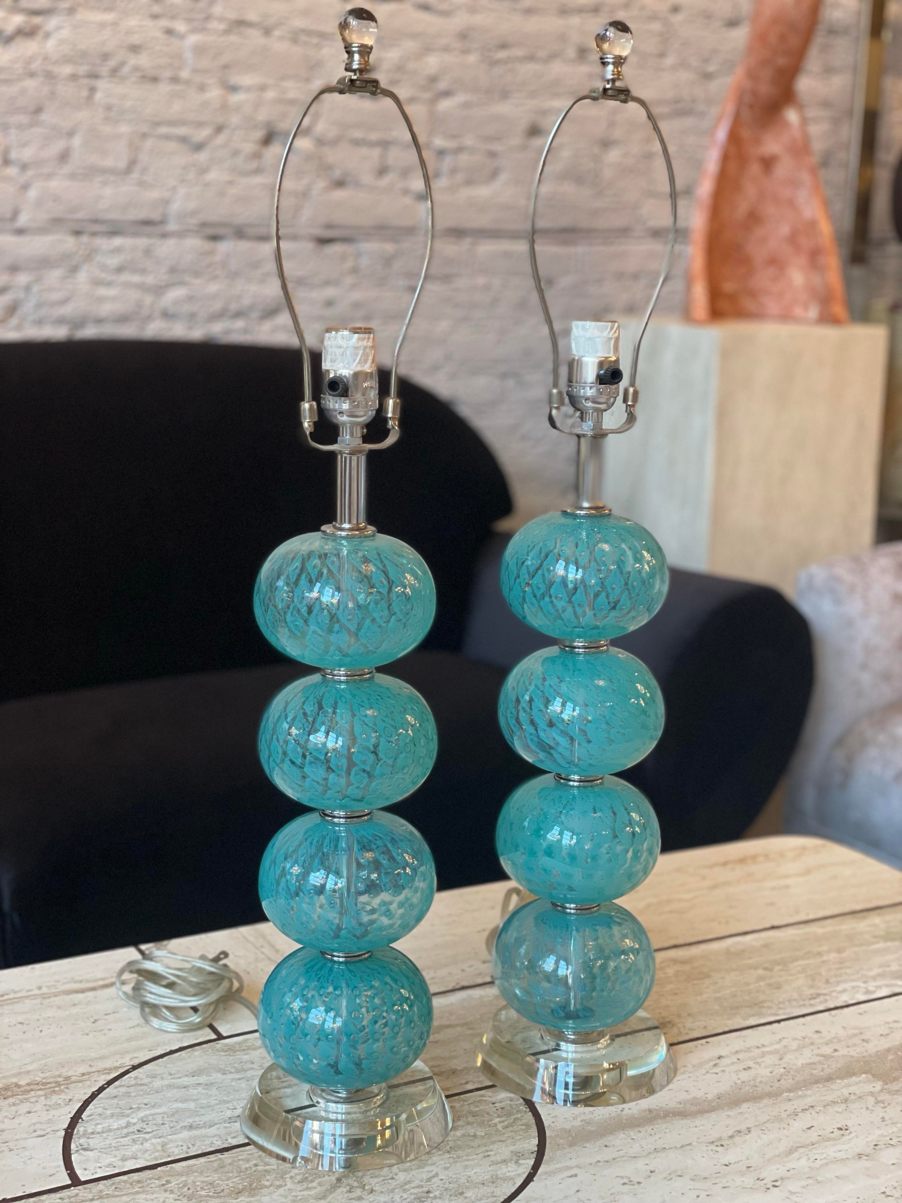 Vintage Blue Murano Lamps - a Pair