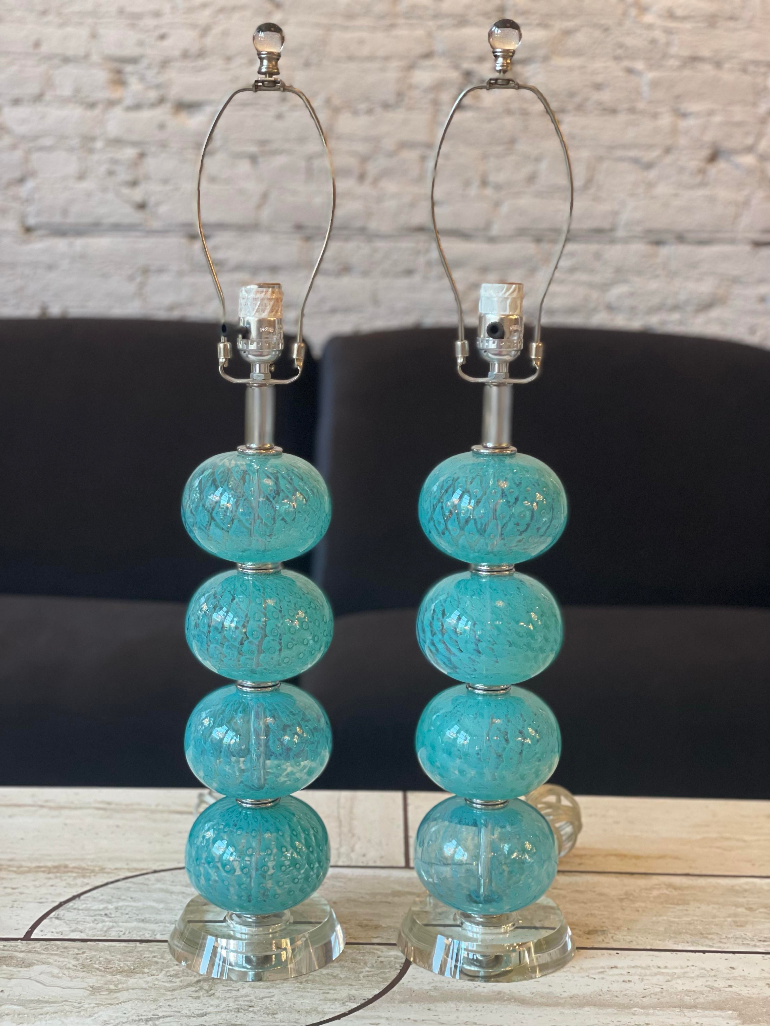 Vintage Blue Murano Lamps - a Pair