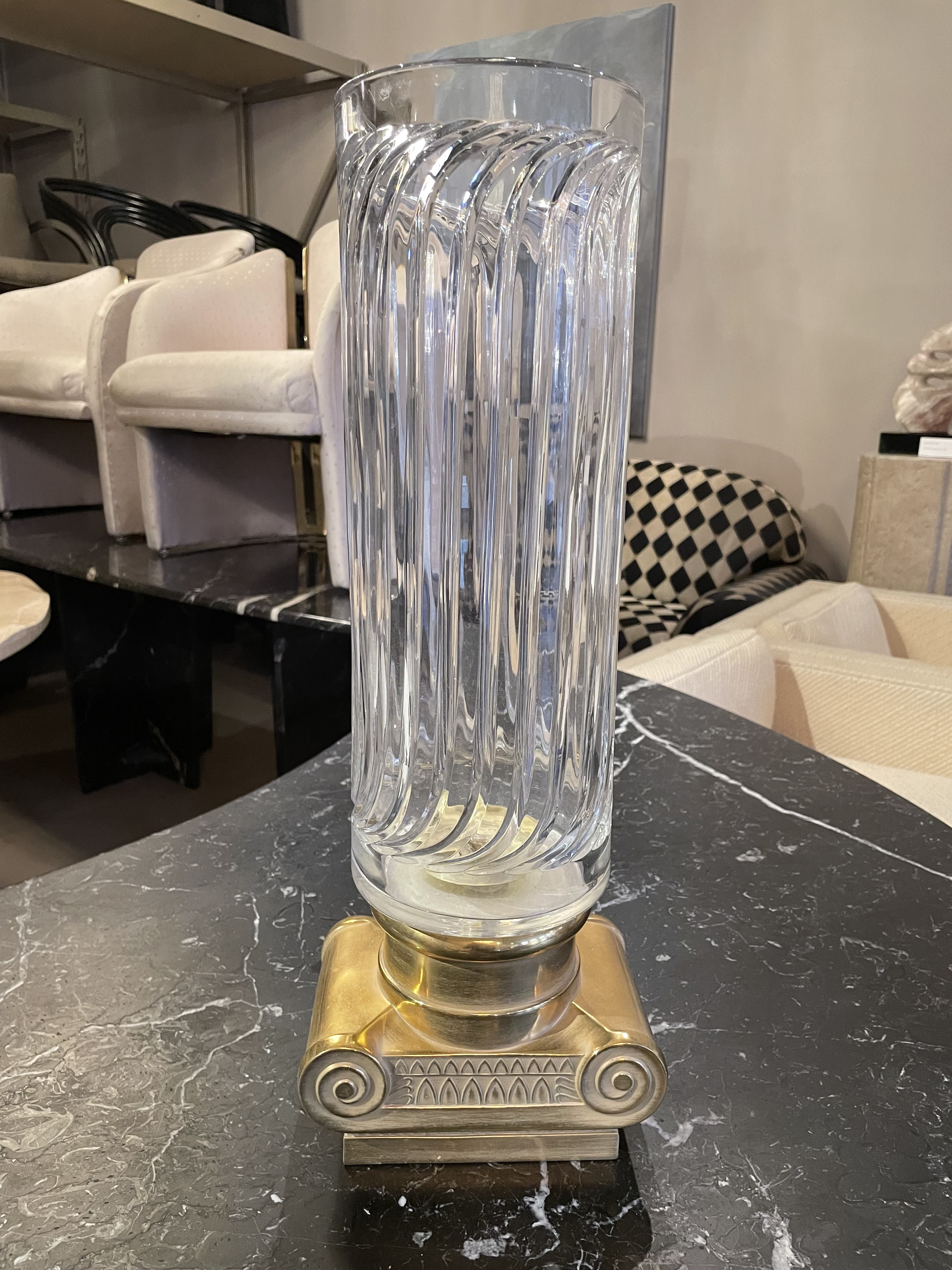 Vintage Brass and Crystal Vase