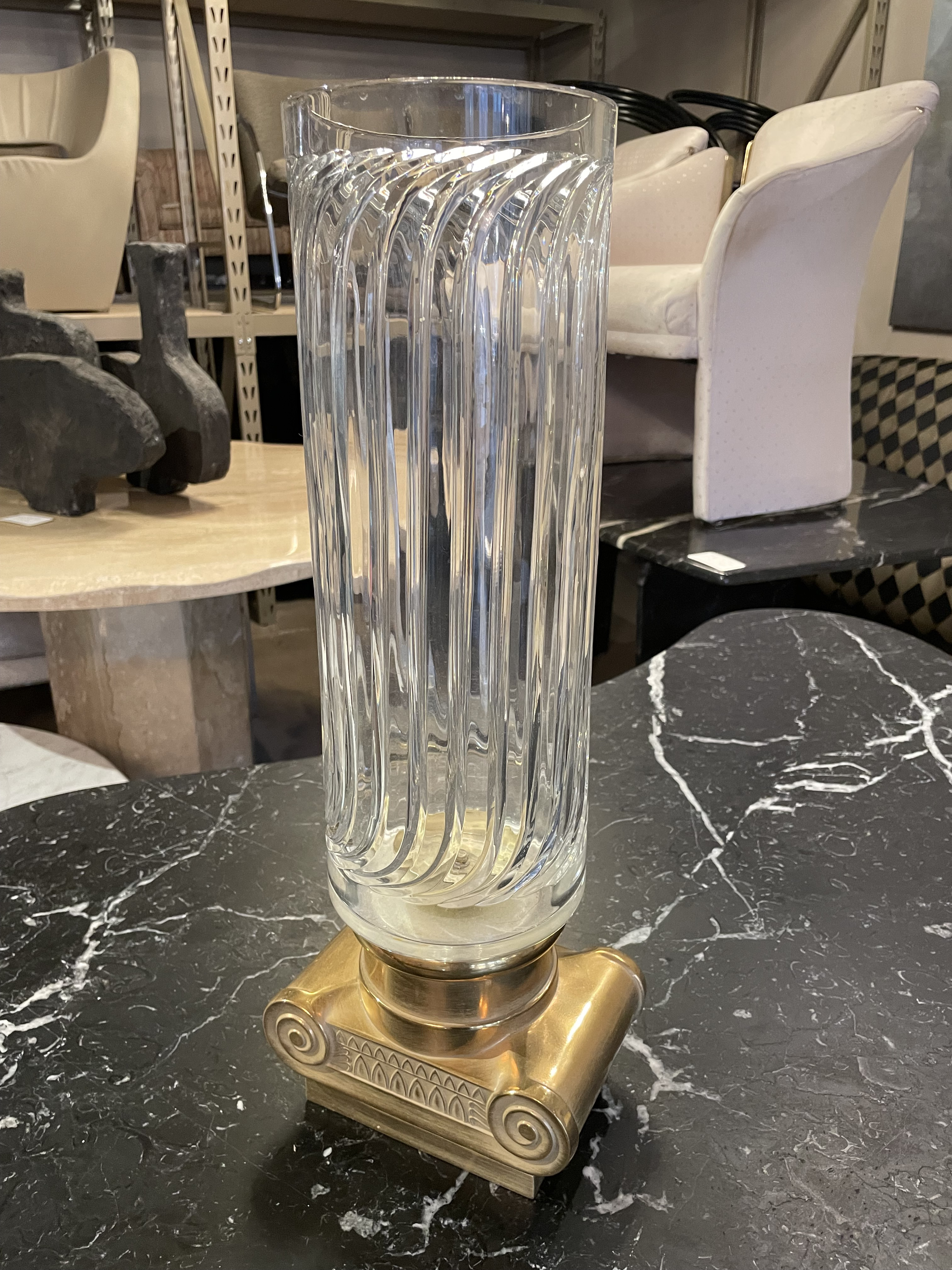 Vintage Brass and Crystal Vase