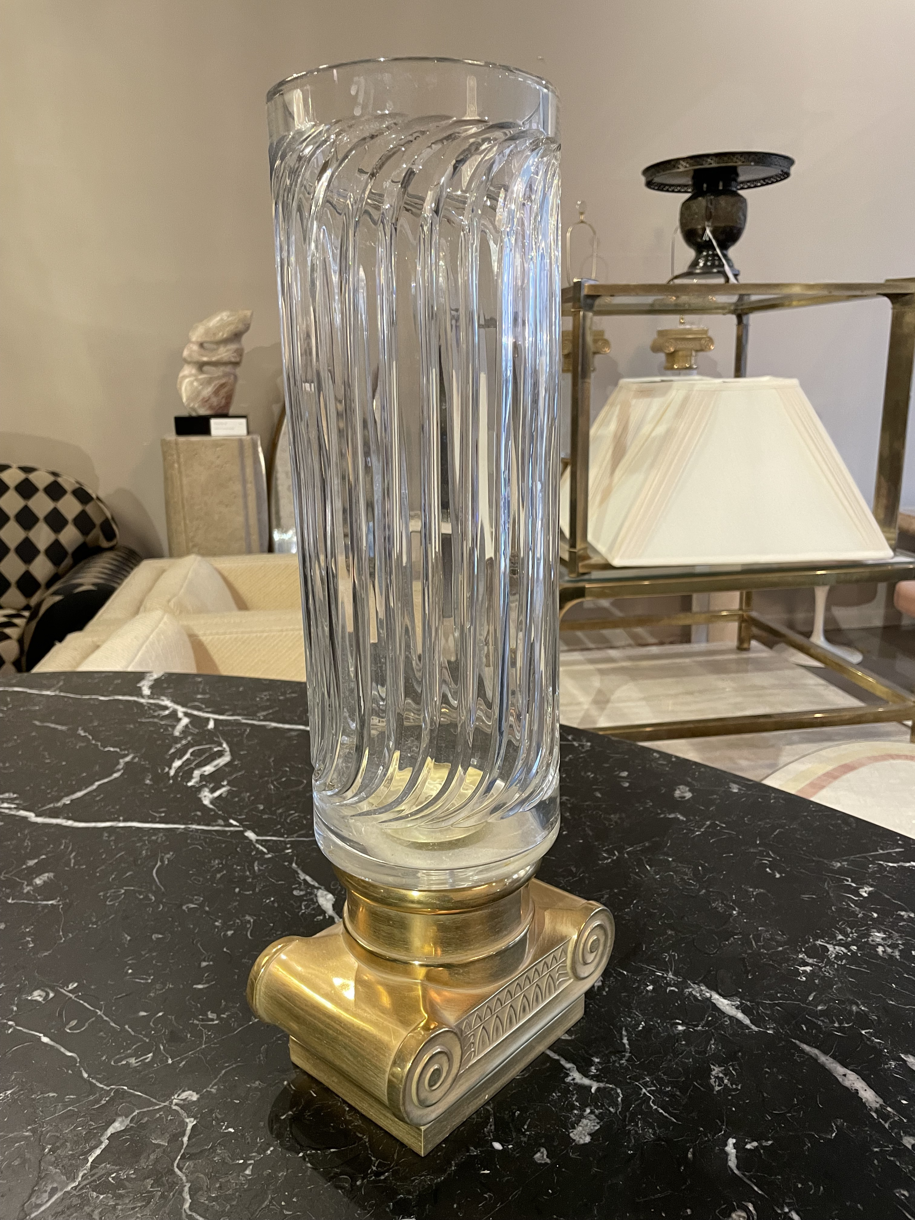 Vintage Brass and Crystal Vase