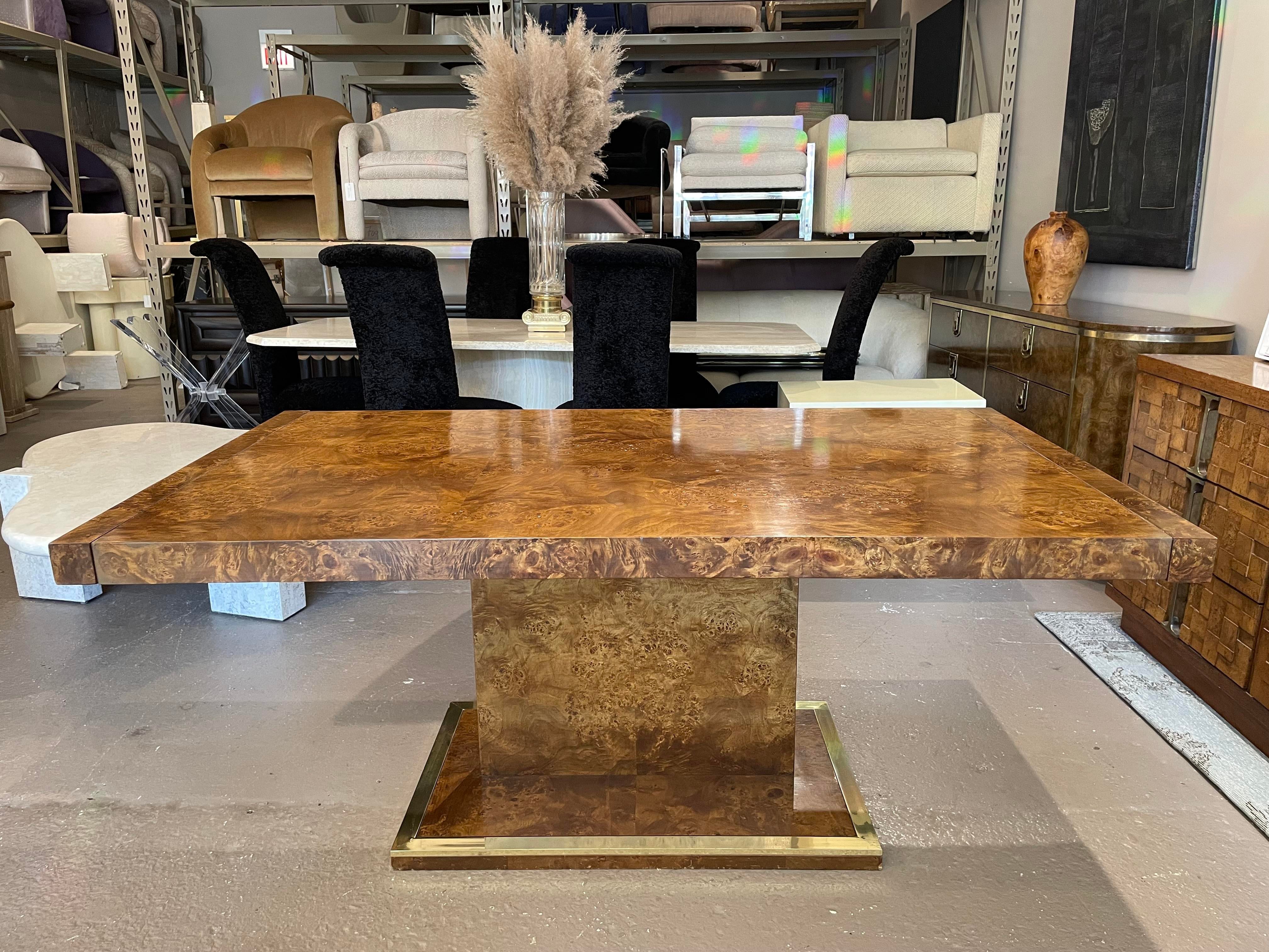 Vintage Burled Wood Extension Dining Table 1970s in the Manner of Milo Baughman