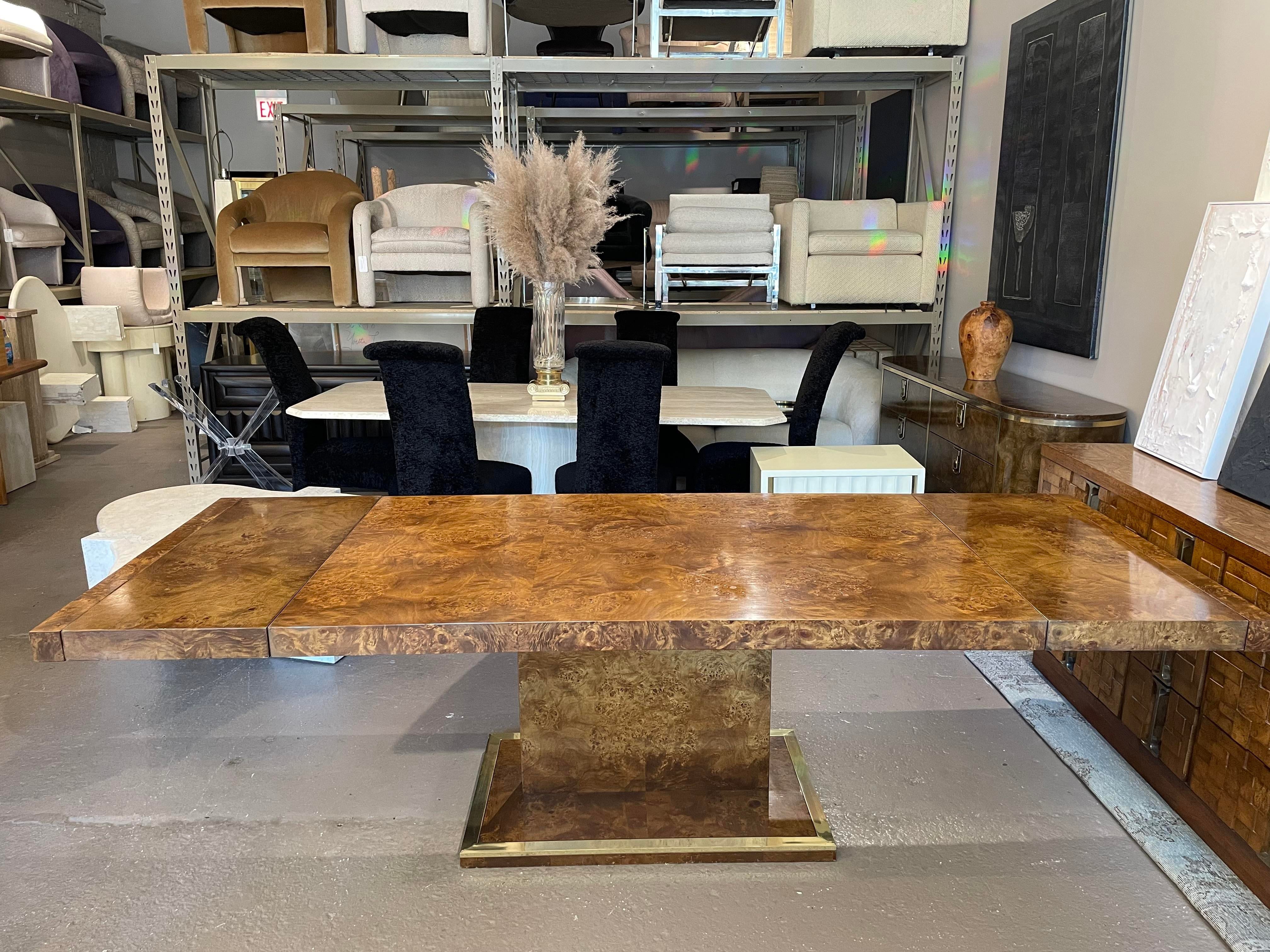 Vintage Burled Wood Extension Dining Table 1970s in the Manner of Milo Baughman