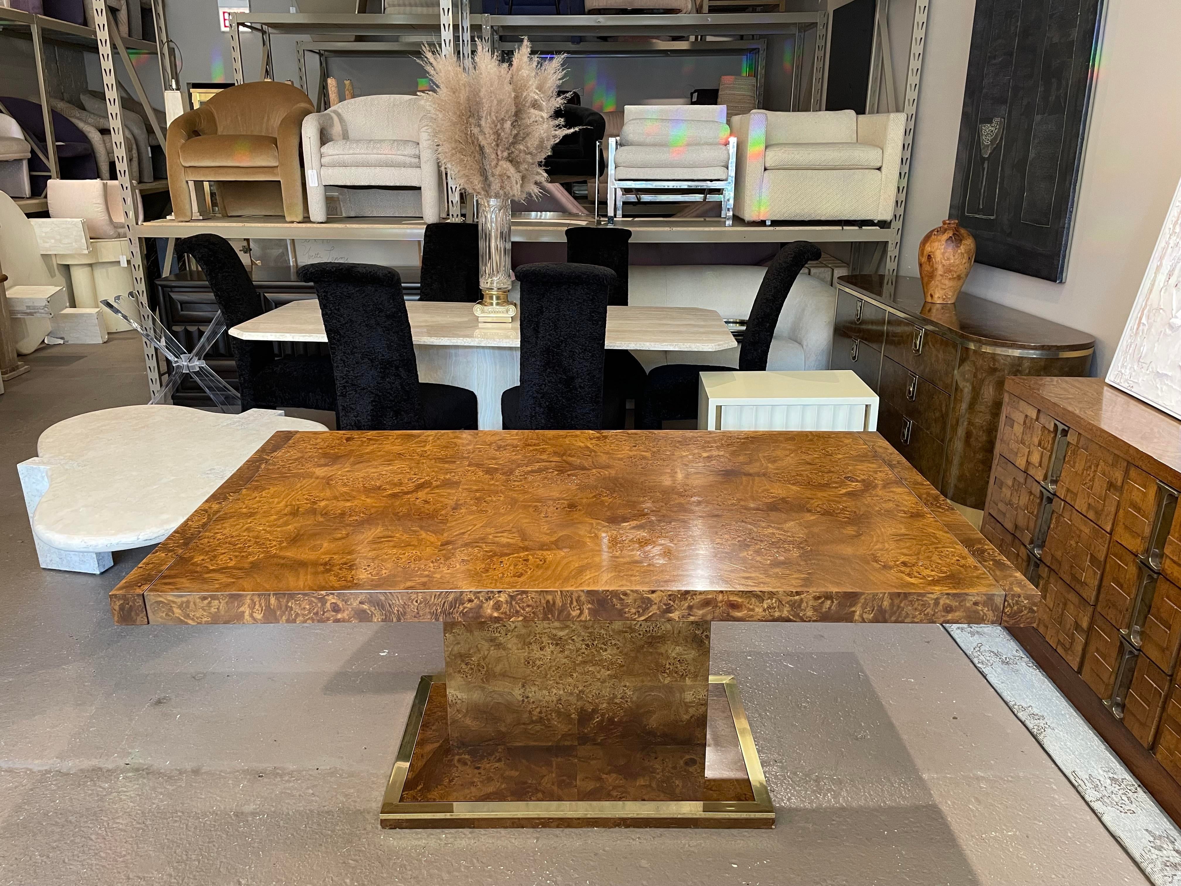 Vintage Burled Wood Extension Dining Table 1970s in the Manner of Milo Baughman