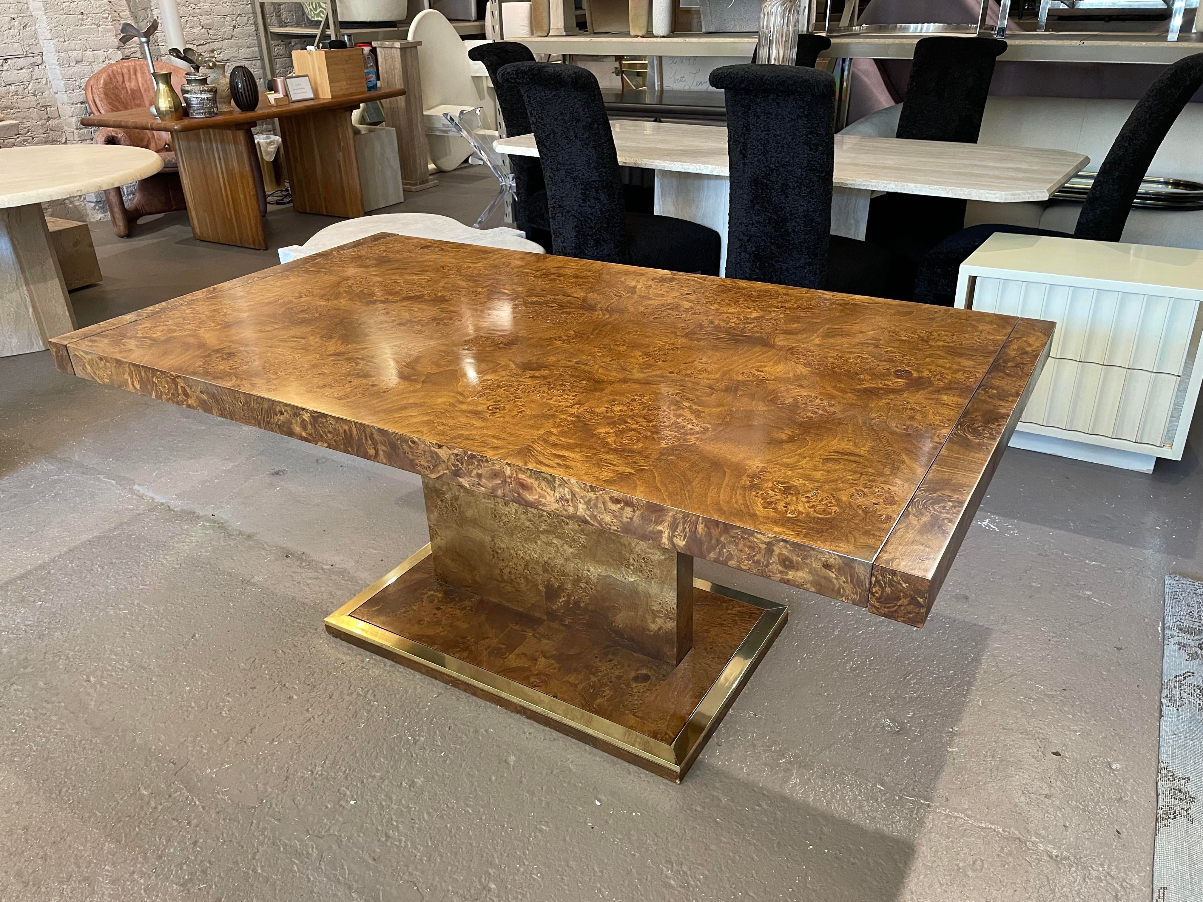 Vintage Burled Wood Extension Dining Table 1970s in the Manner of Milo Baughman