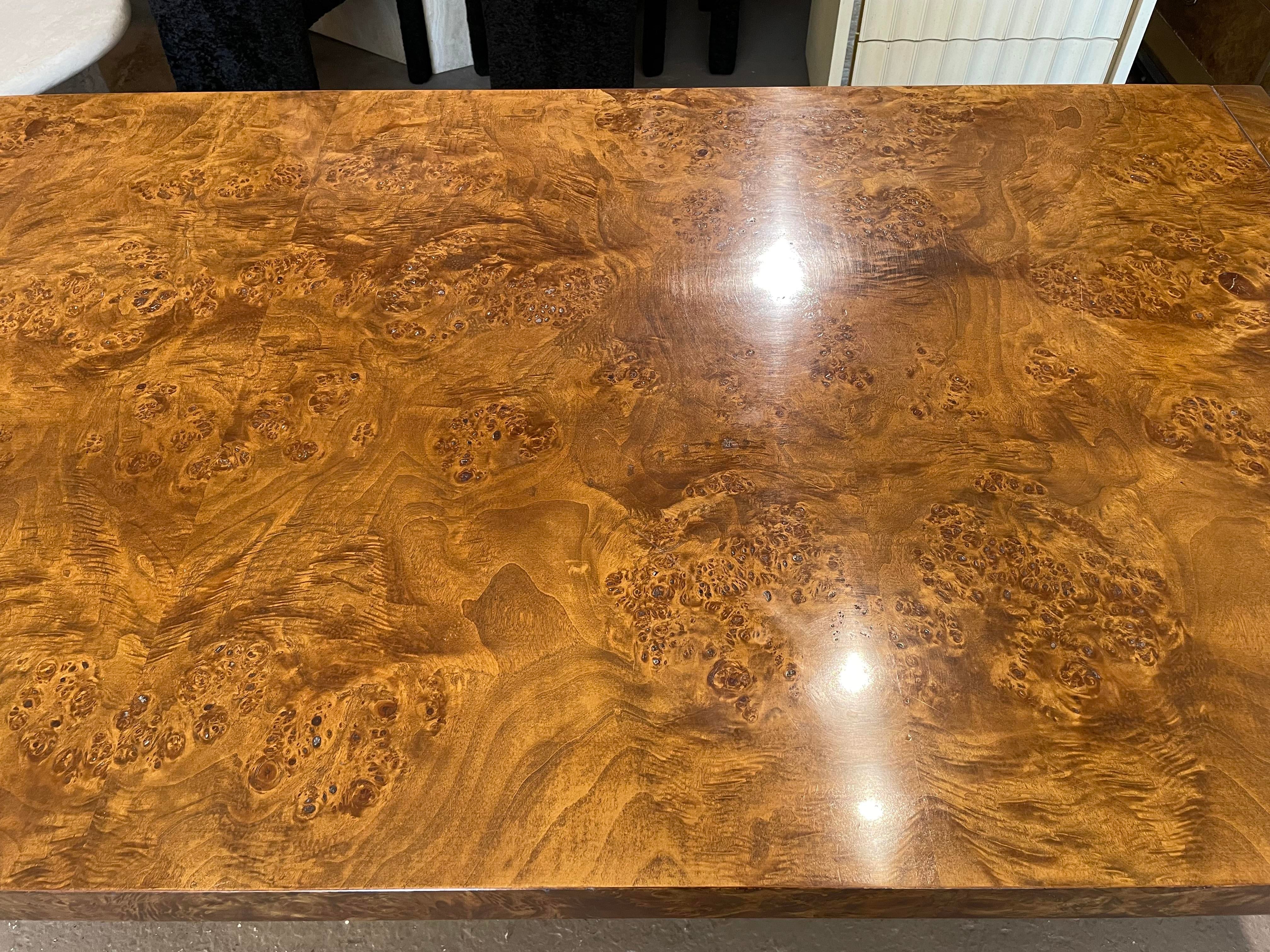 Vintage Burled Wood Extension Dining Table 1970s in the Manner of Milo Baughman
