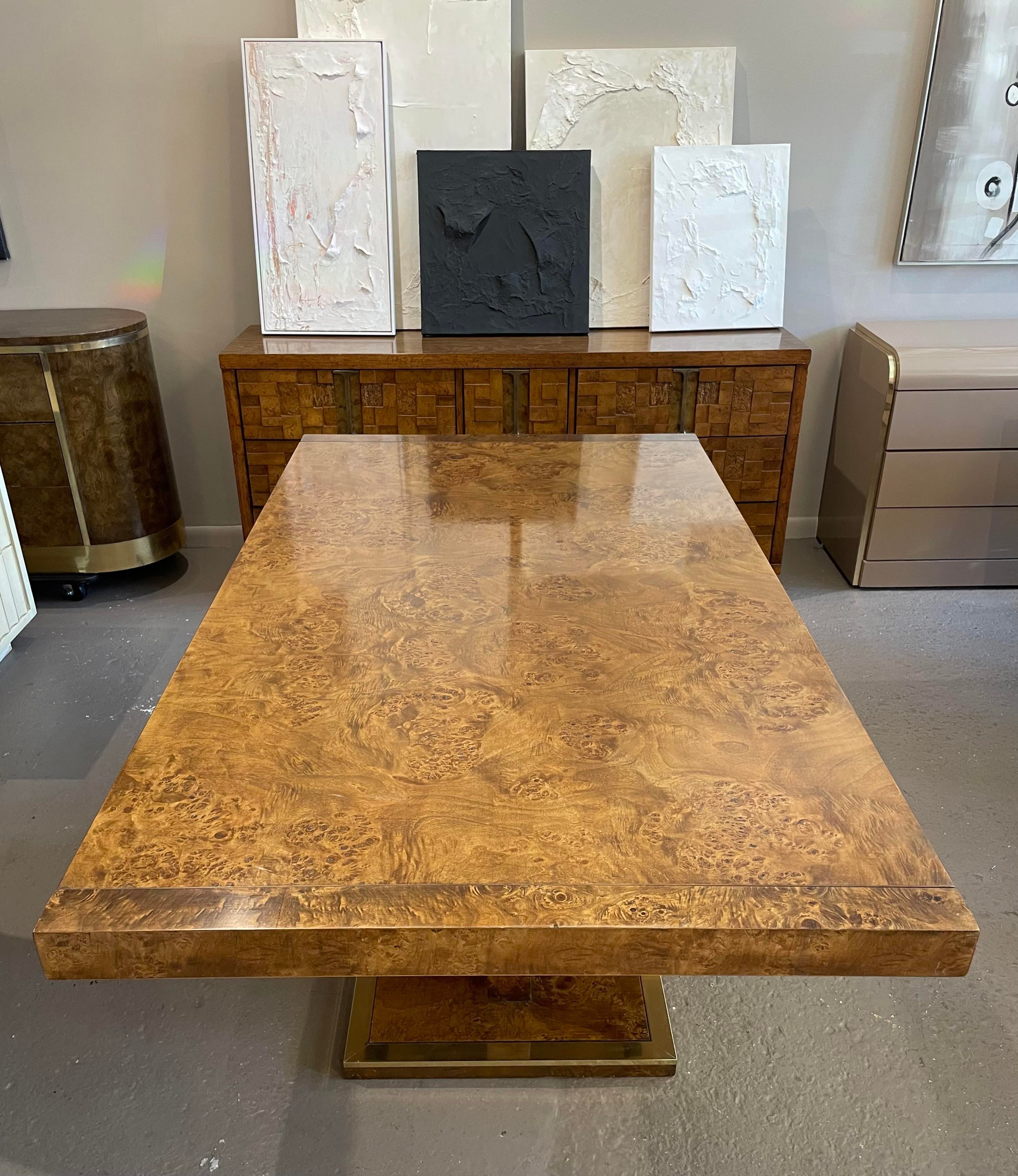 Vintage Burled Wood Extension Dining Table 1970s in the Manner of Milo Baughman