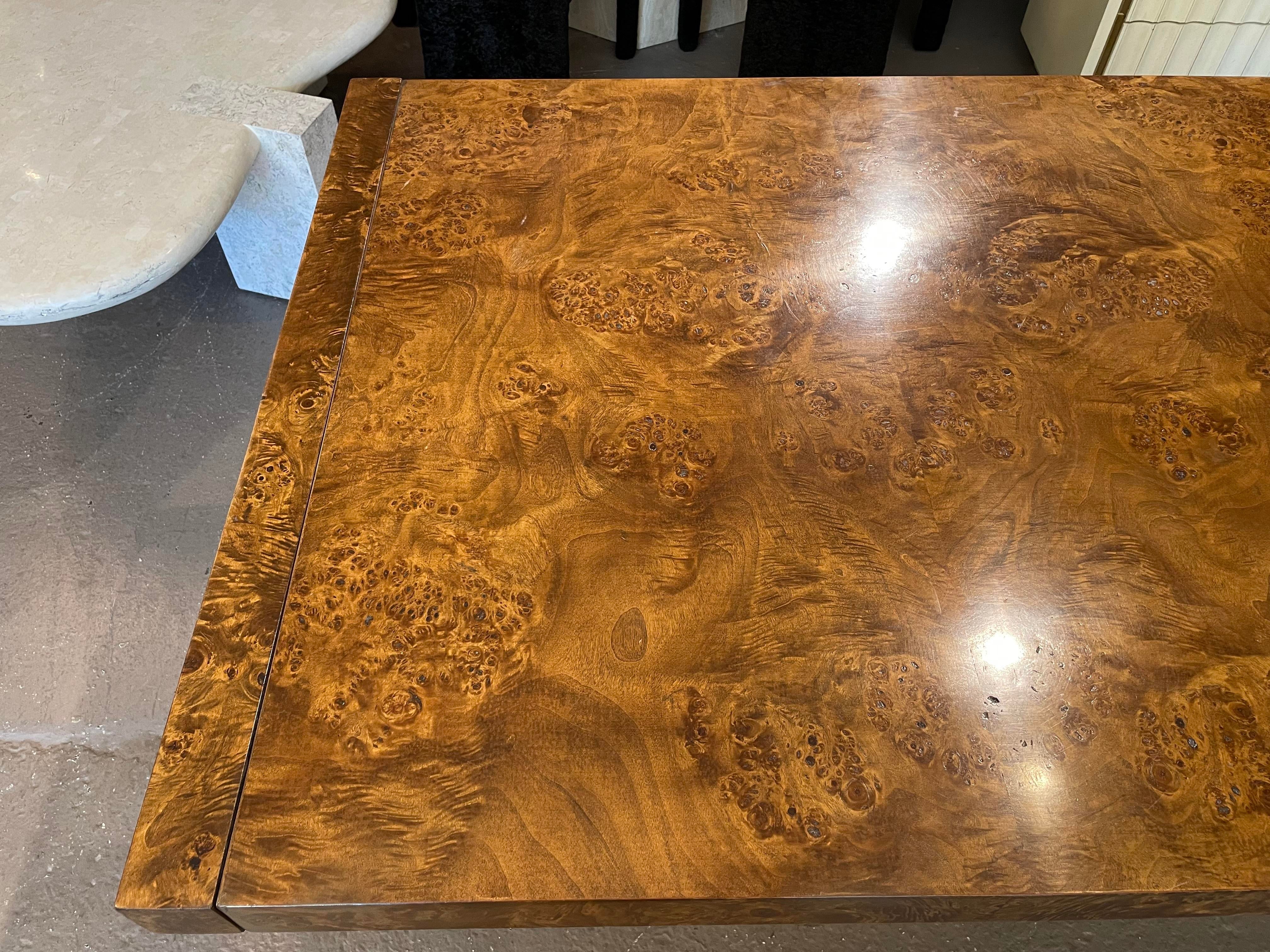 Vintage Burled Wood Extension Dining Table 1970s in the Manner of Milo Baughman