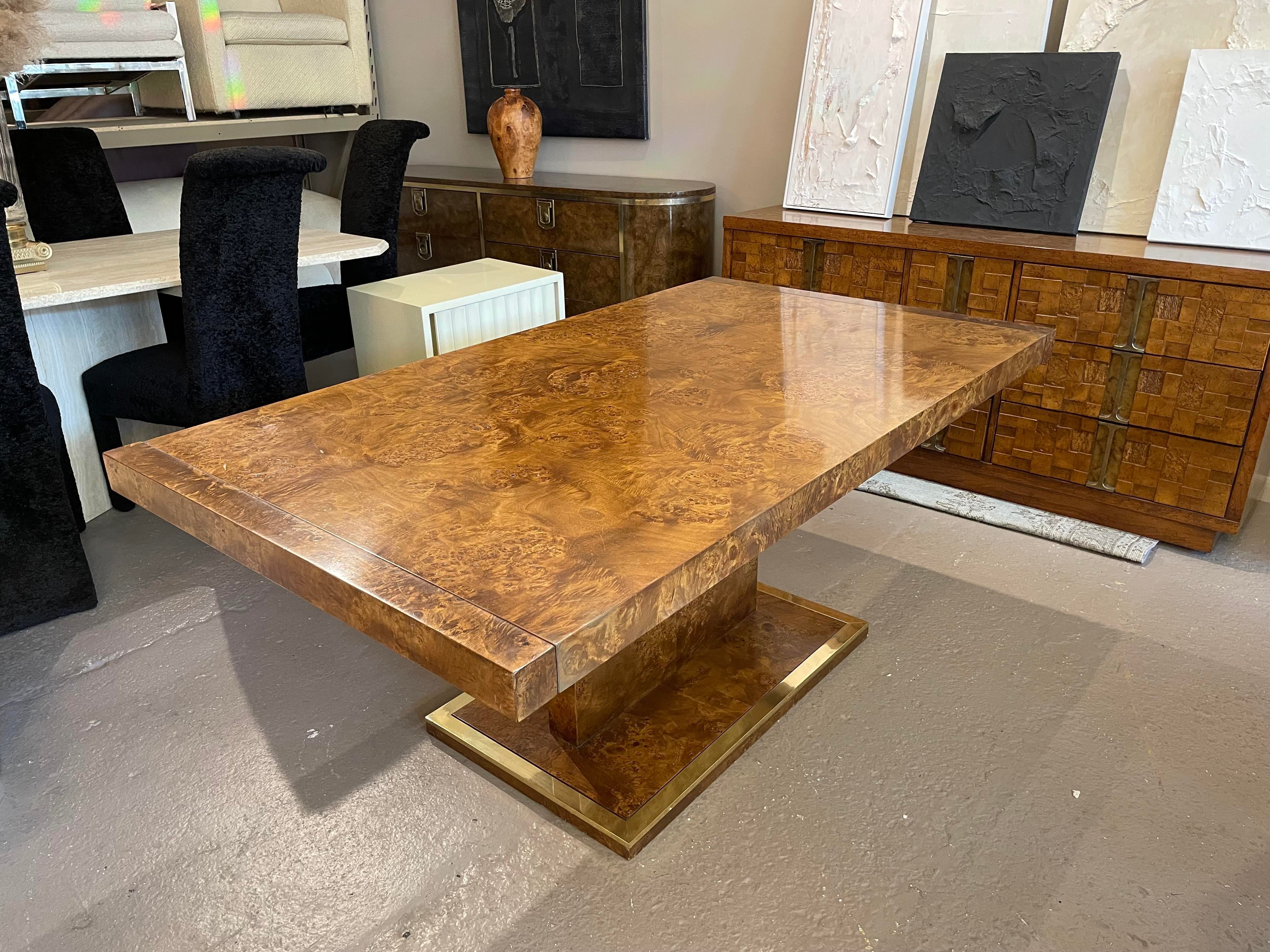 Vintage Burled Wood Extension Dining Table 1970s in the Manner of Milo Baughman