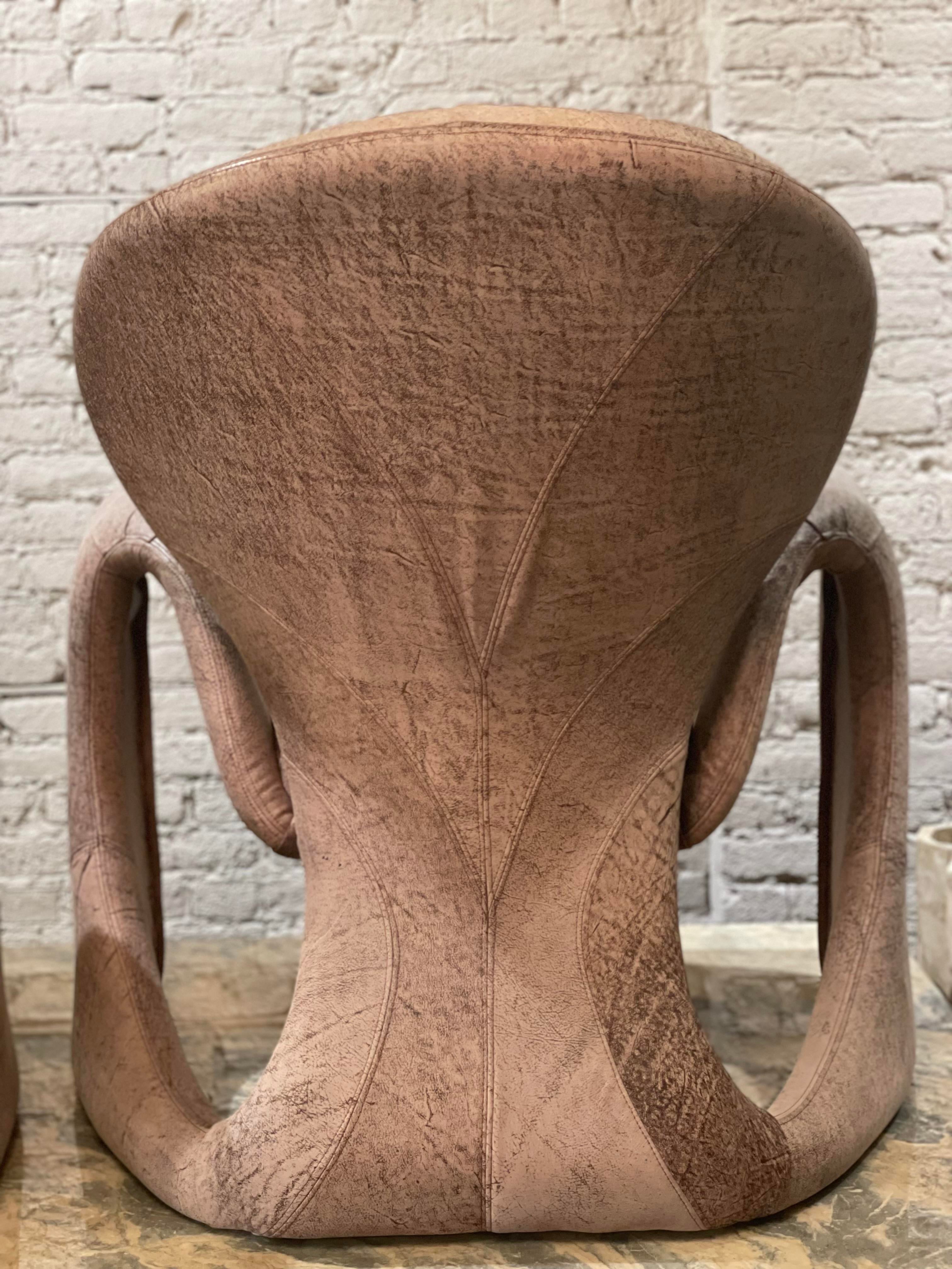 Vintage Distressed Leather Sculptural Chairs - a Pair