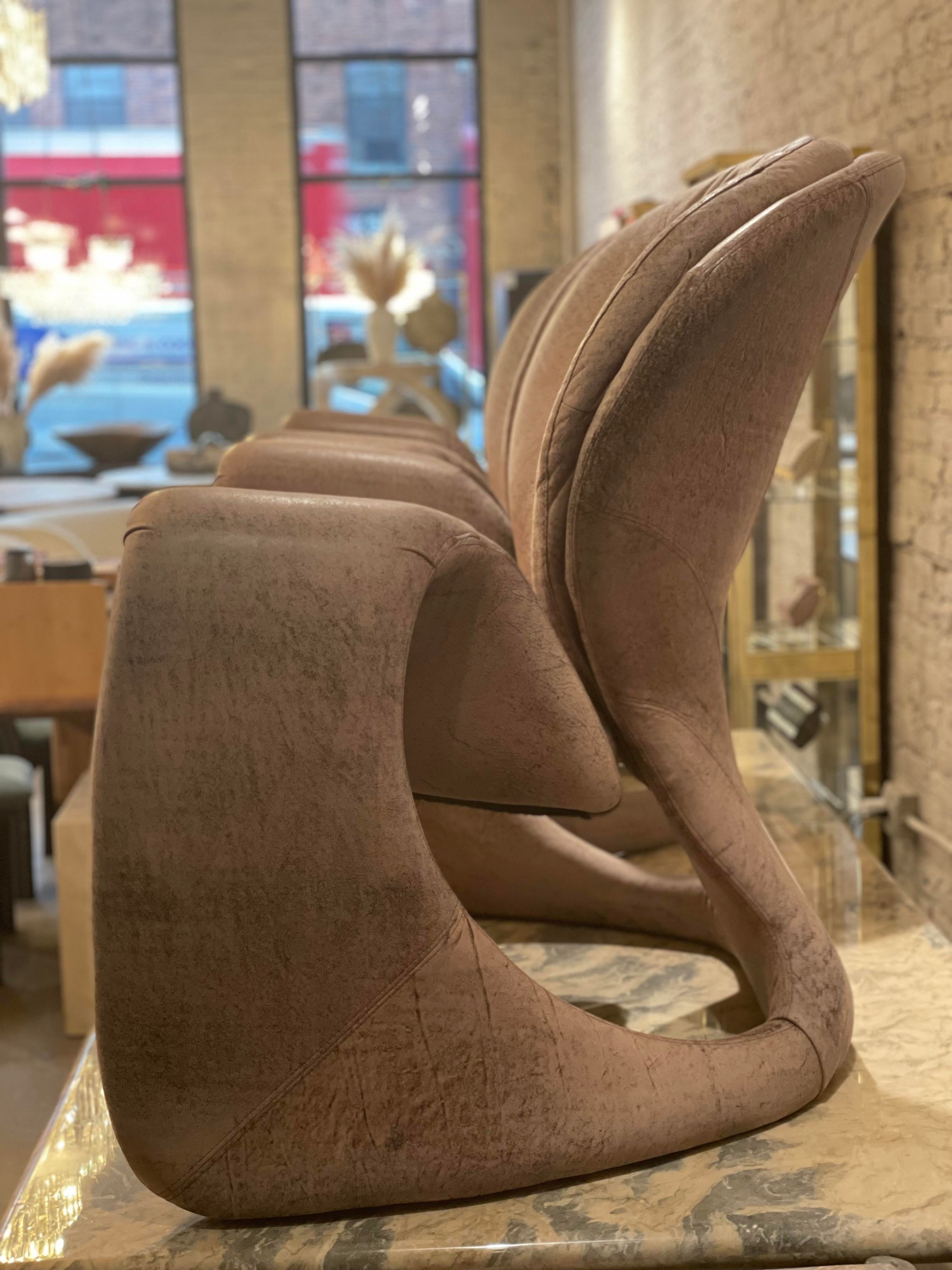 Vintage Distressed Leather Sculptural Chairs - a Pair