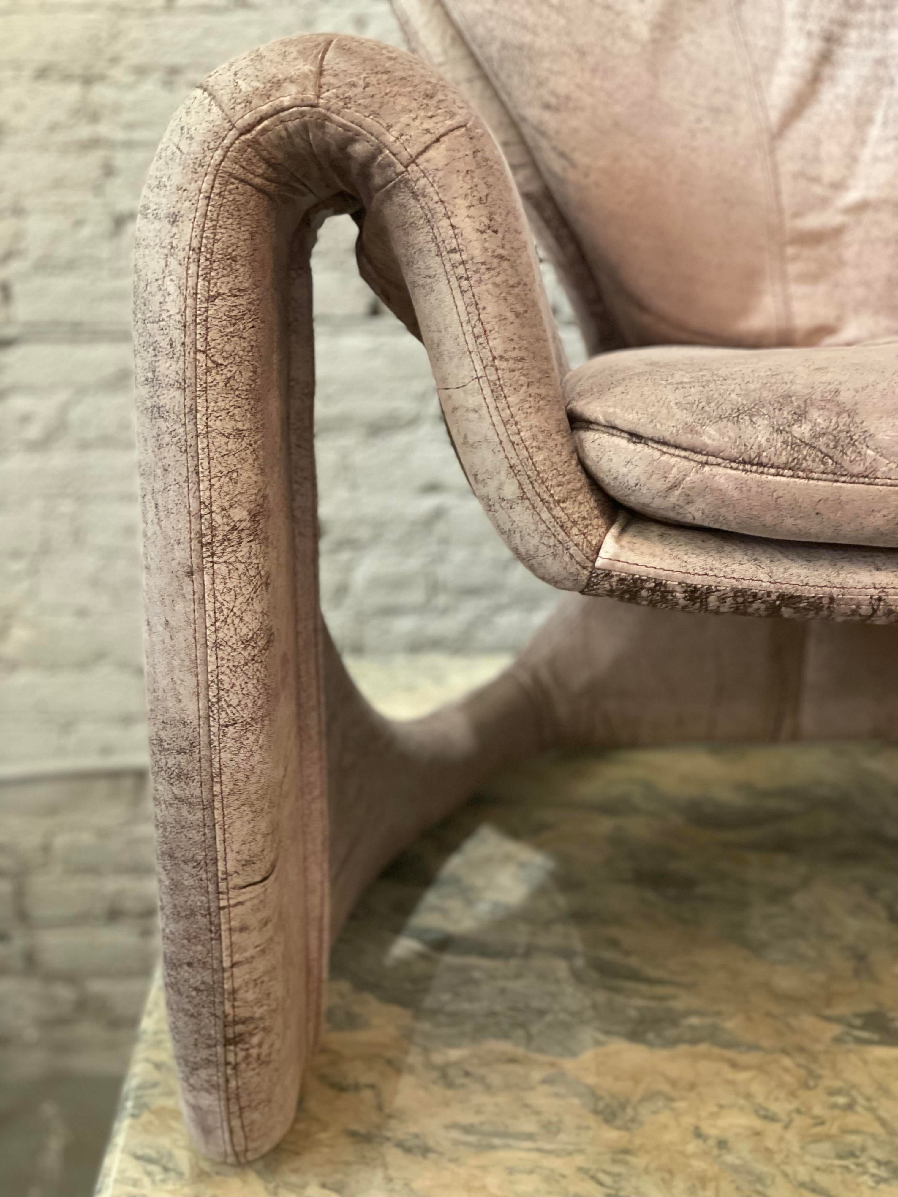 Vintage Distressed Leather Sculptural Chairs - a Pair