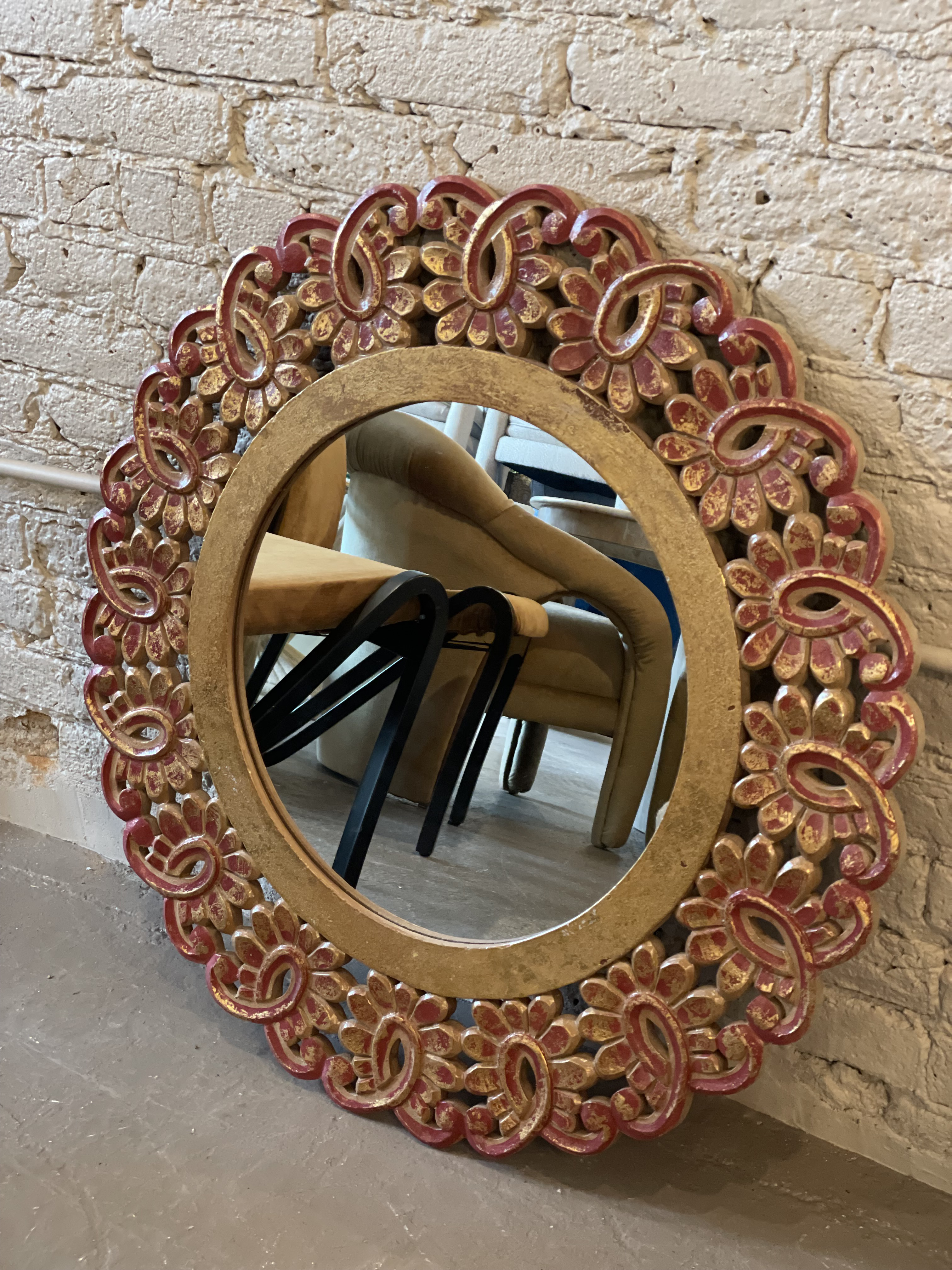 Vintage Gold Gilt Floral Round Mirror