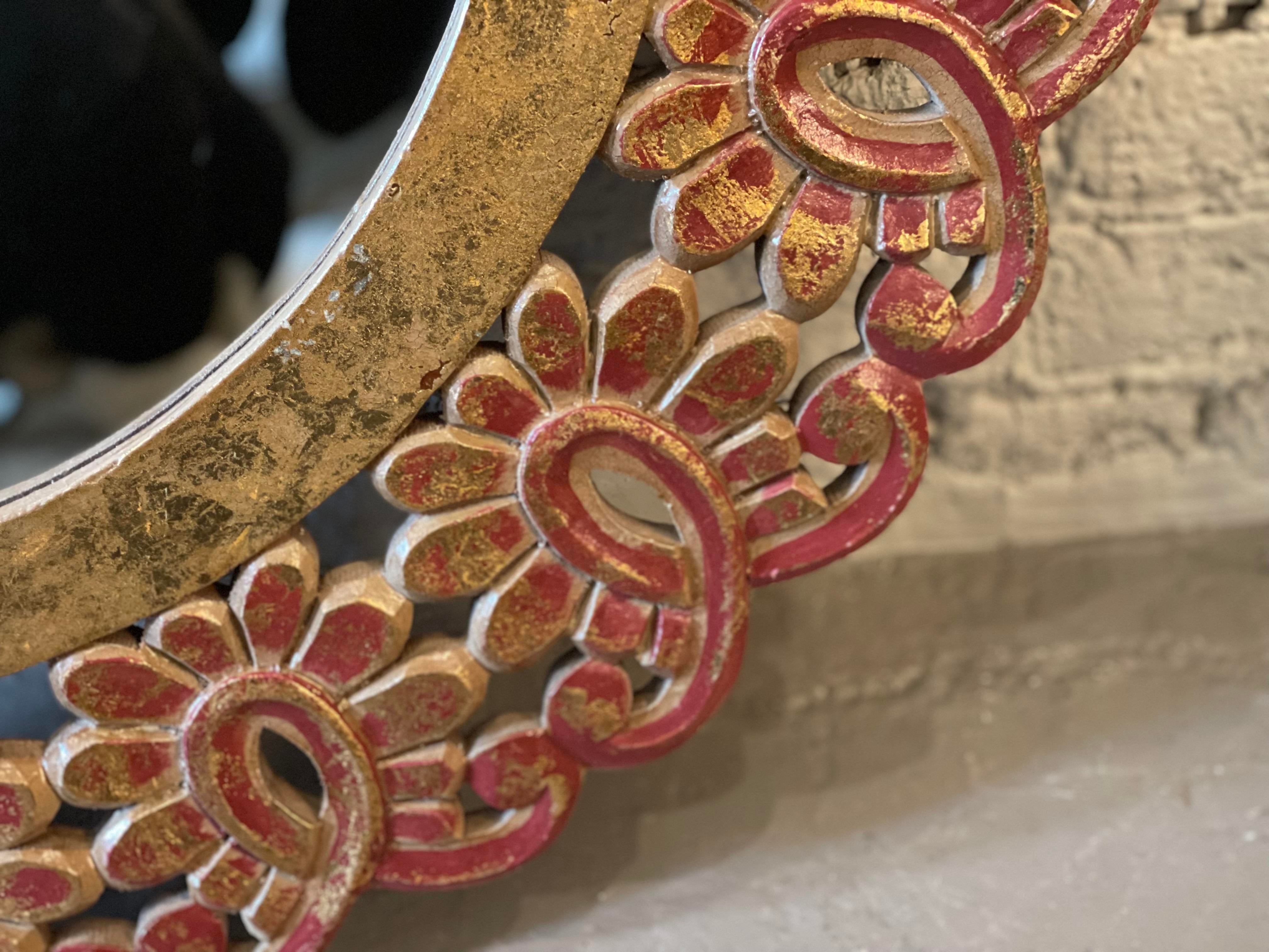 Vintage Gold Gilt Floral Round Mirror
