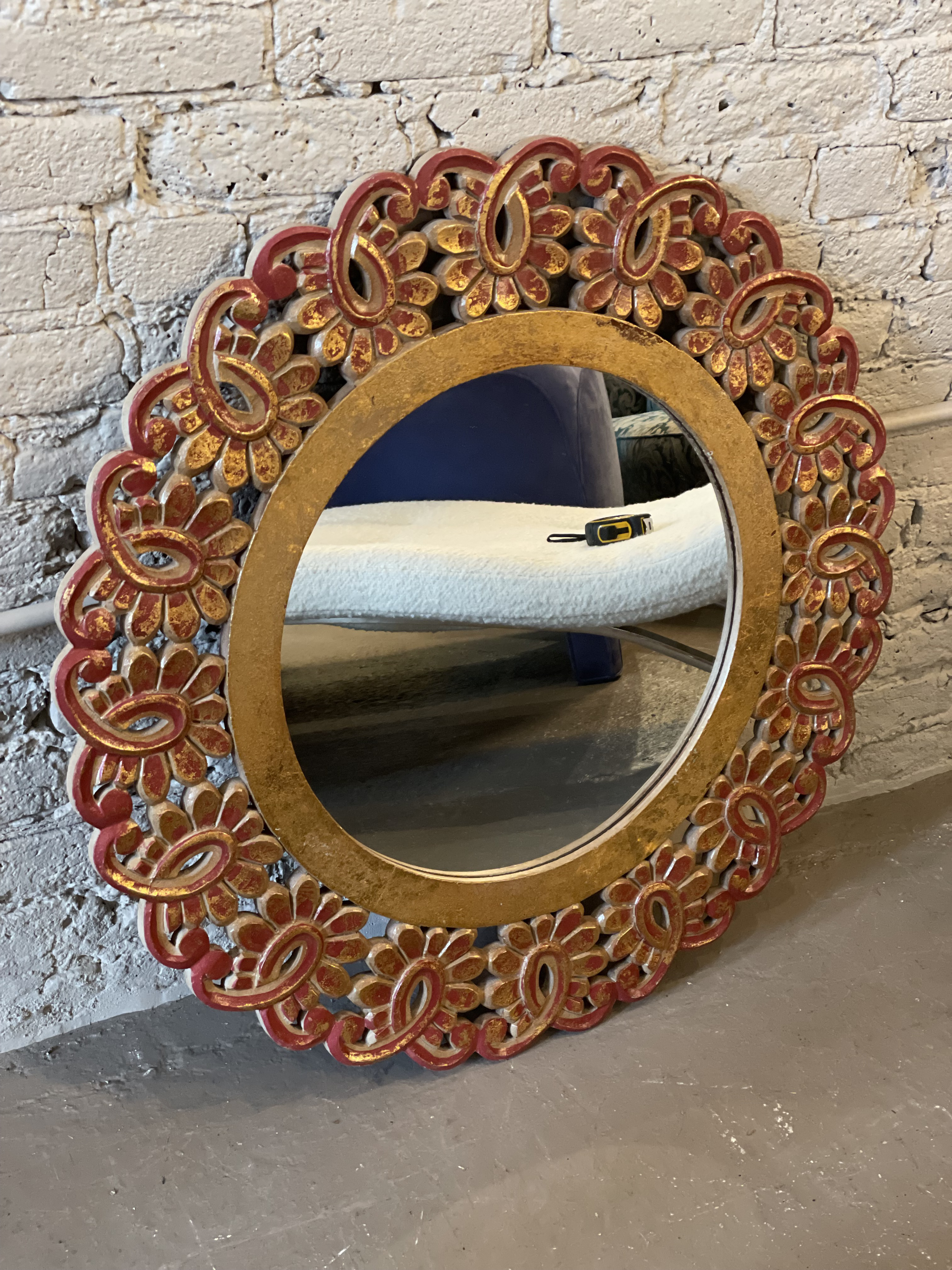 Vintage Gold Gilt Floral Round Mirror
