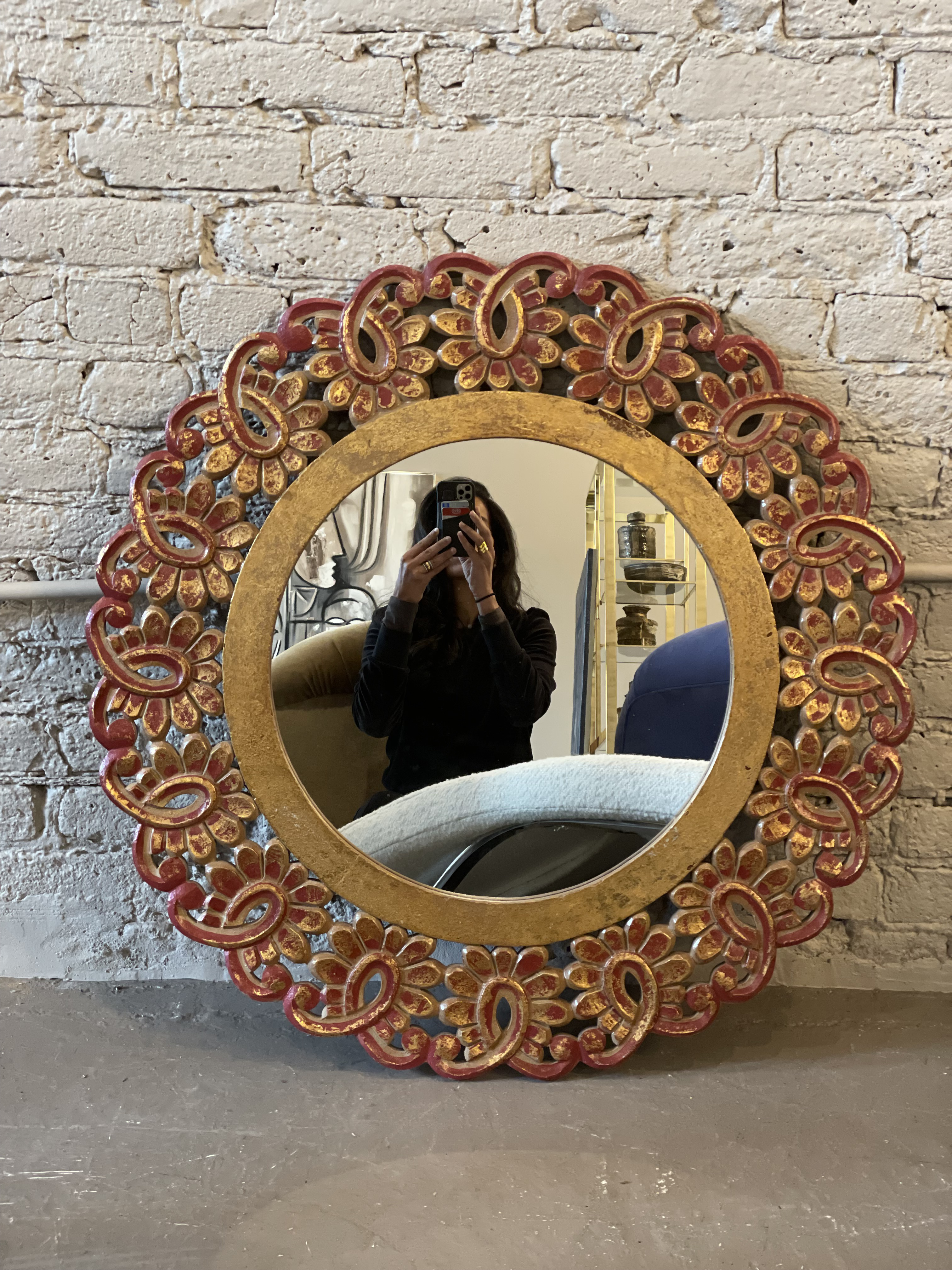 Vintage Gold Gilt Floral Round Mirror