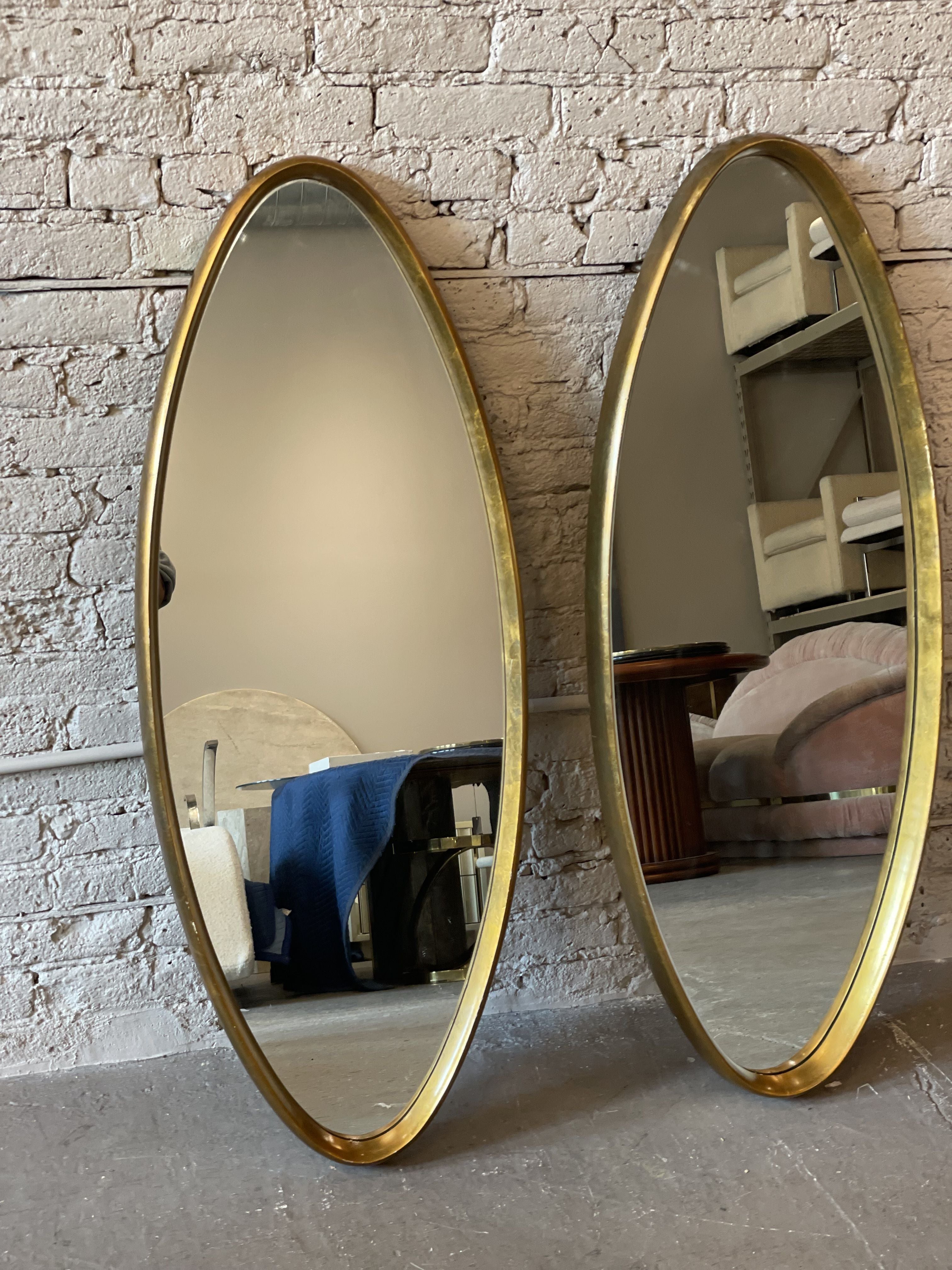 Vintage Gold Gilt Oval Mirrors - a Pair