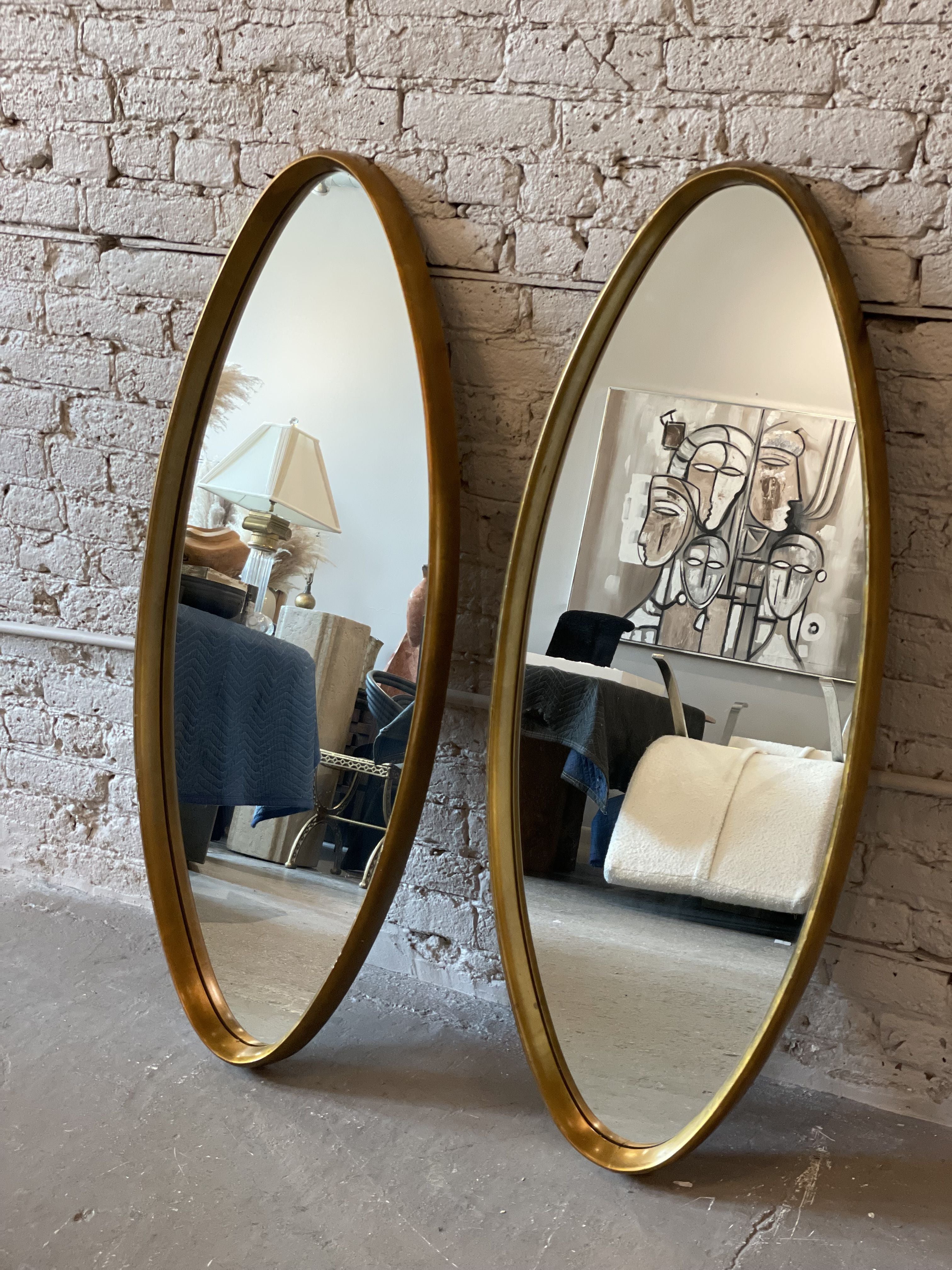 Vintage Gold Gilt Oval Mirrors - a Pair