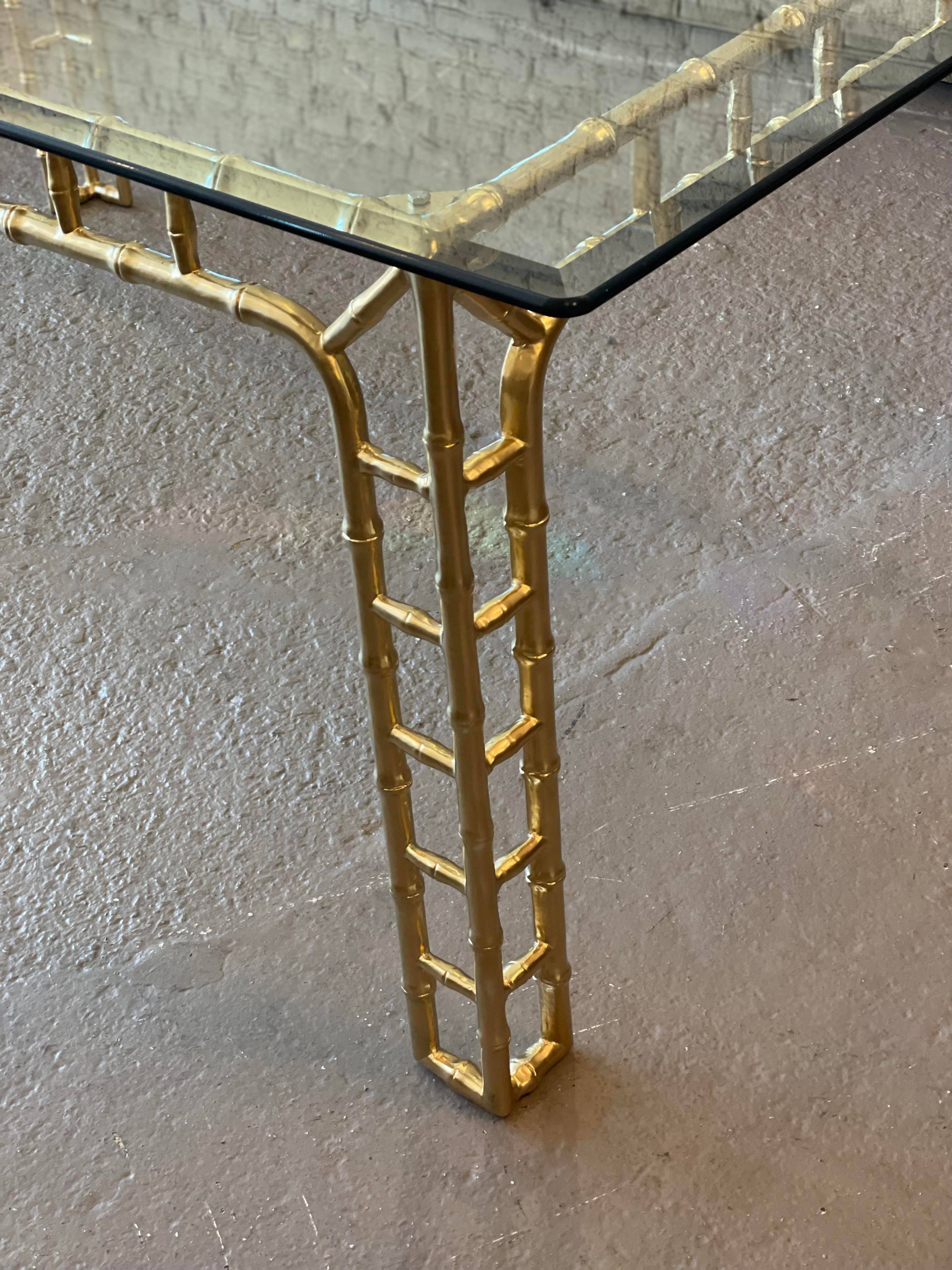 Vintage Hollywood Regency Gold Metal Faux Bamboo Dining Table