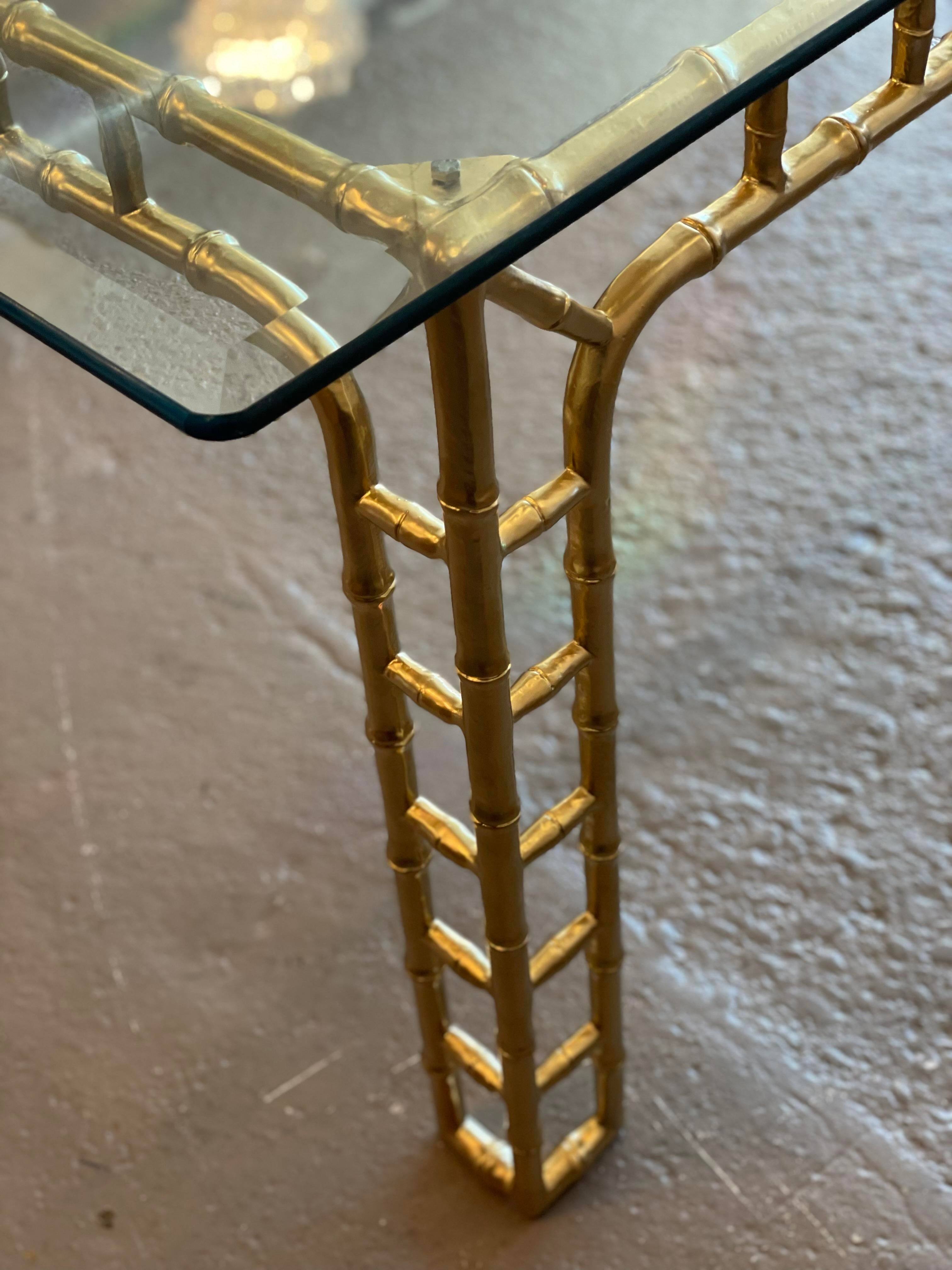 Vintage Hollywood Regency Gold Metal Faux Bamboo Dining Table