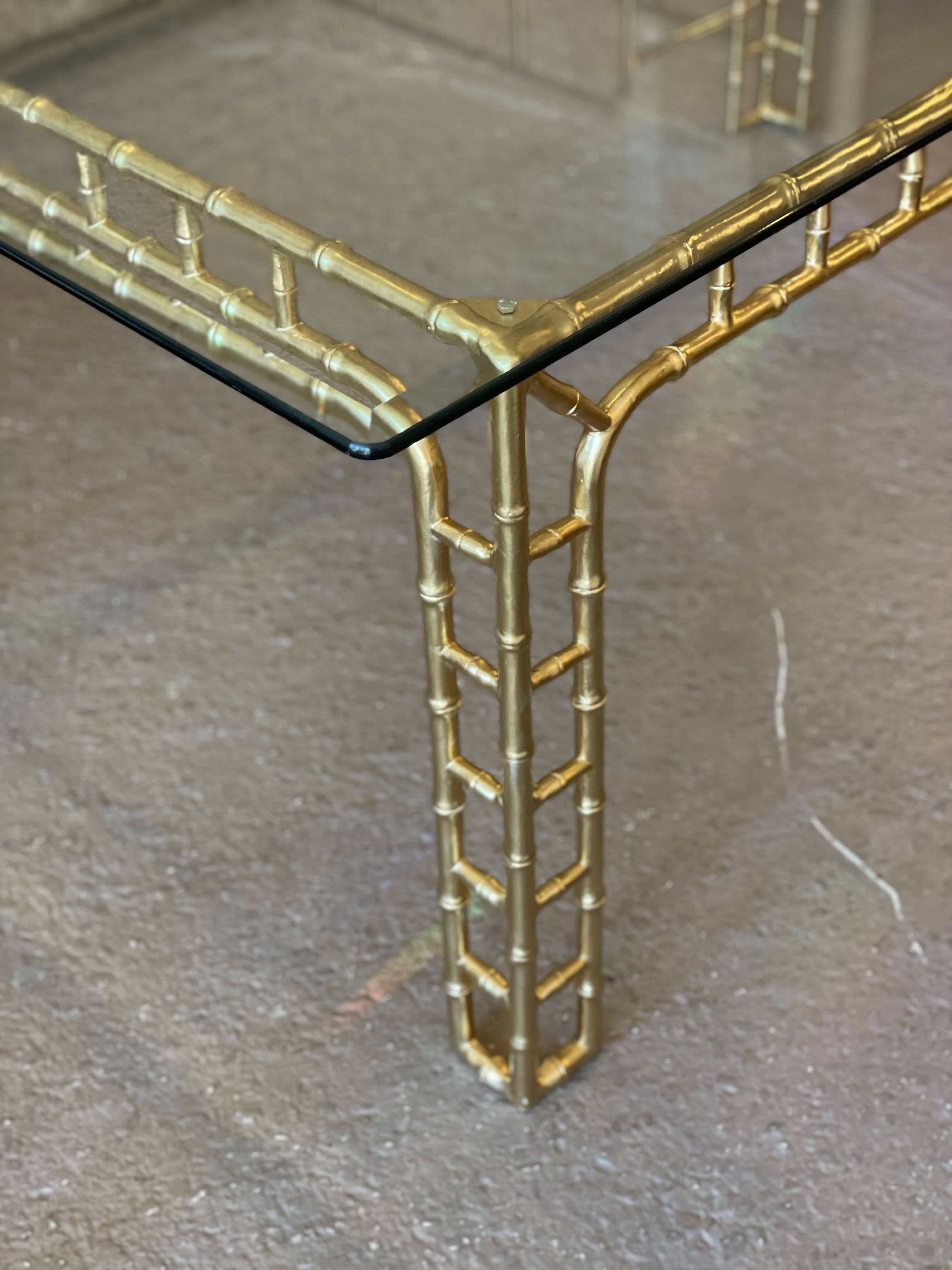 Vintage Hollywood Regency Gold Metal Faux Bamboo Dining Table