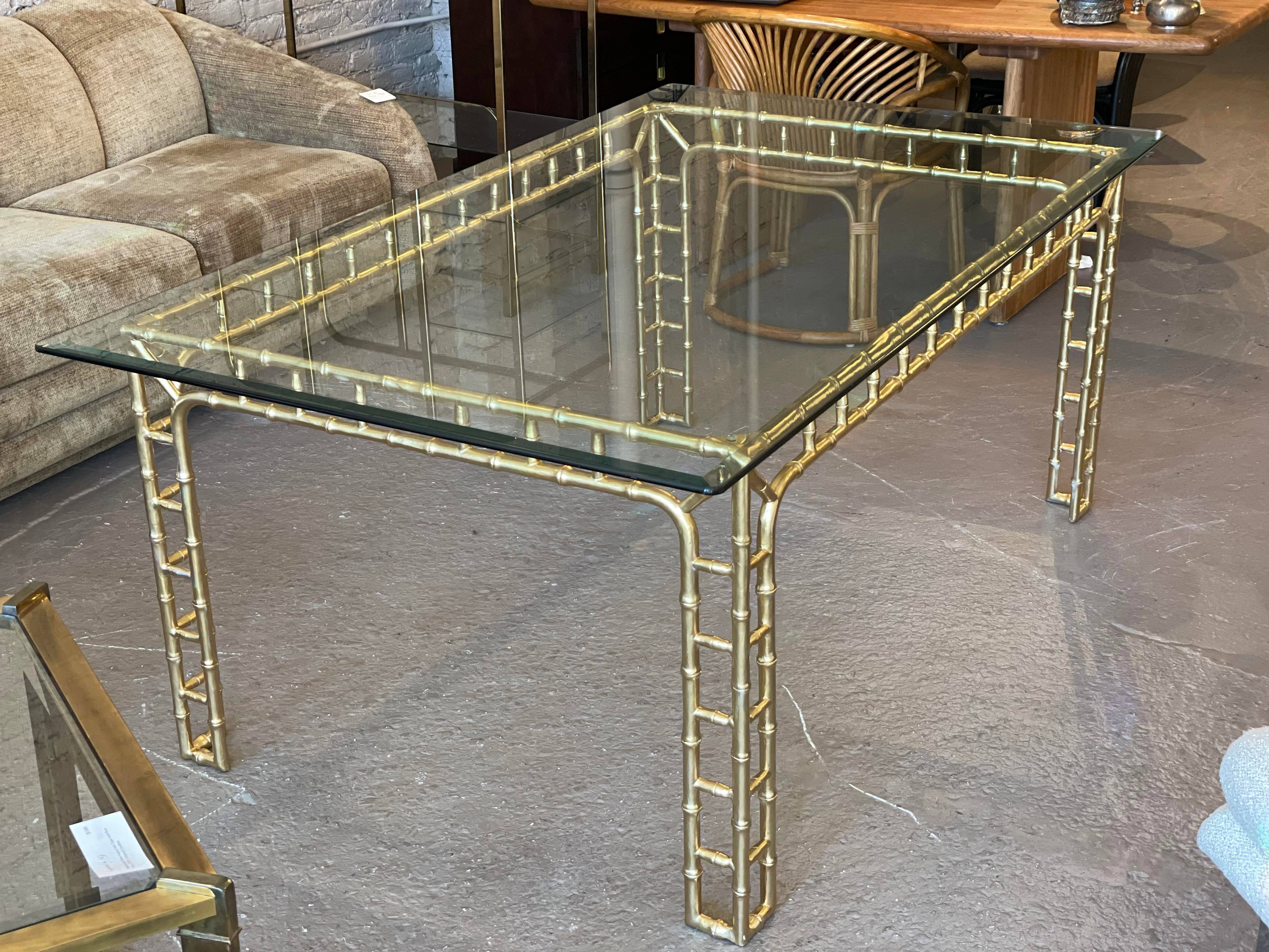 Vintage Hollywood Regency Gold Metal Faux Bamboo Dining Table