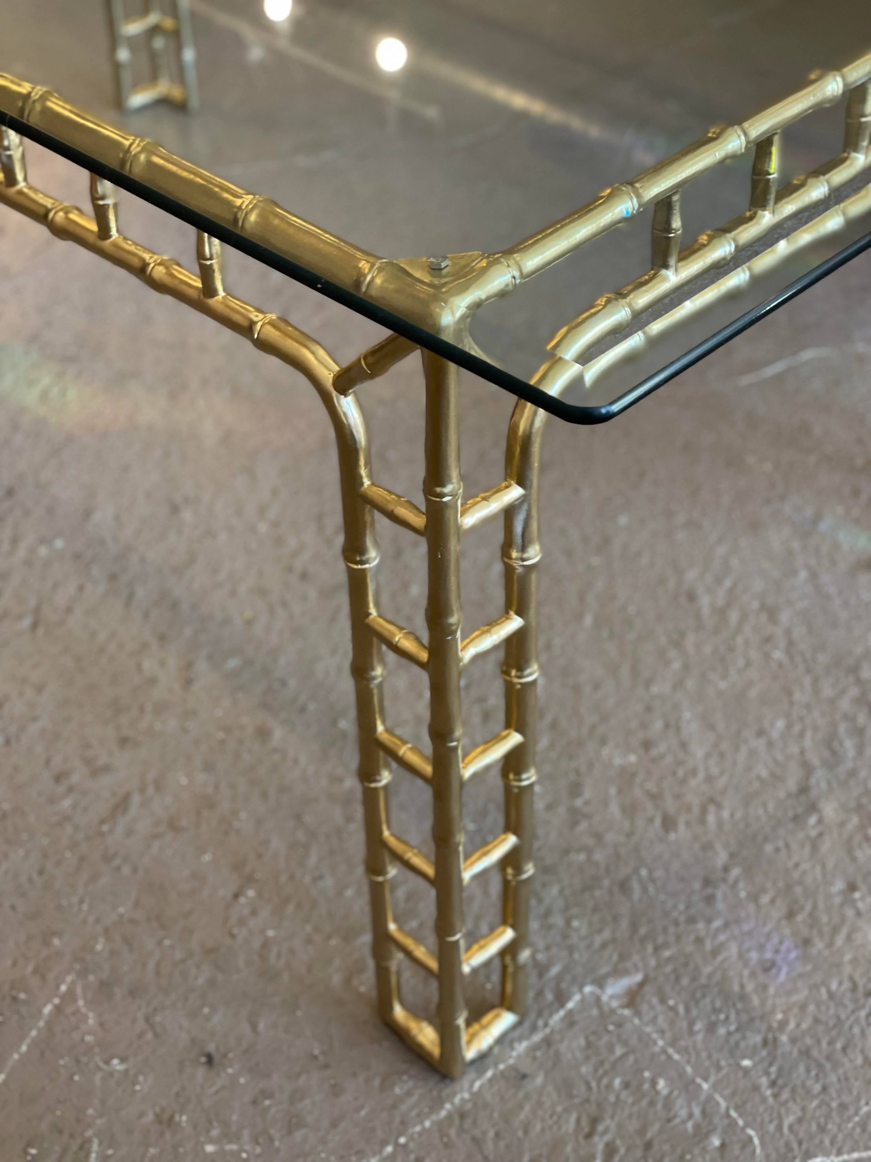 Vintage Hollywood Regency Gold Metal Faux Bamboo Dining Table