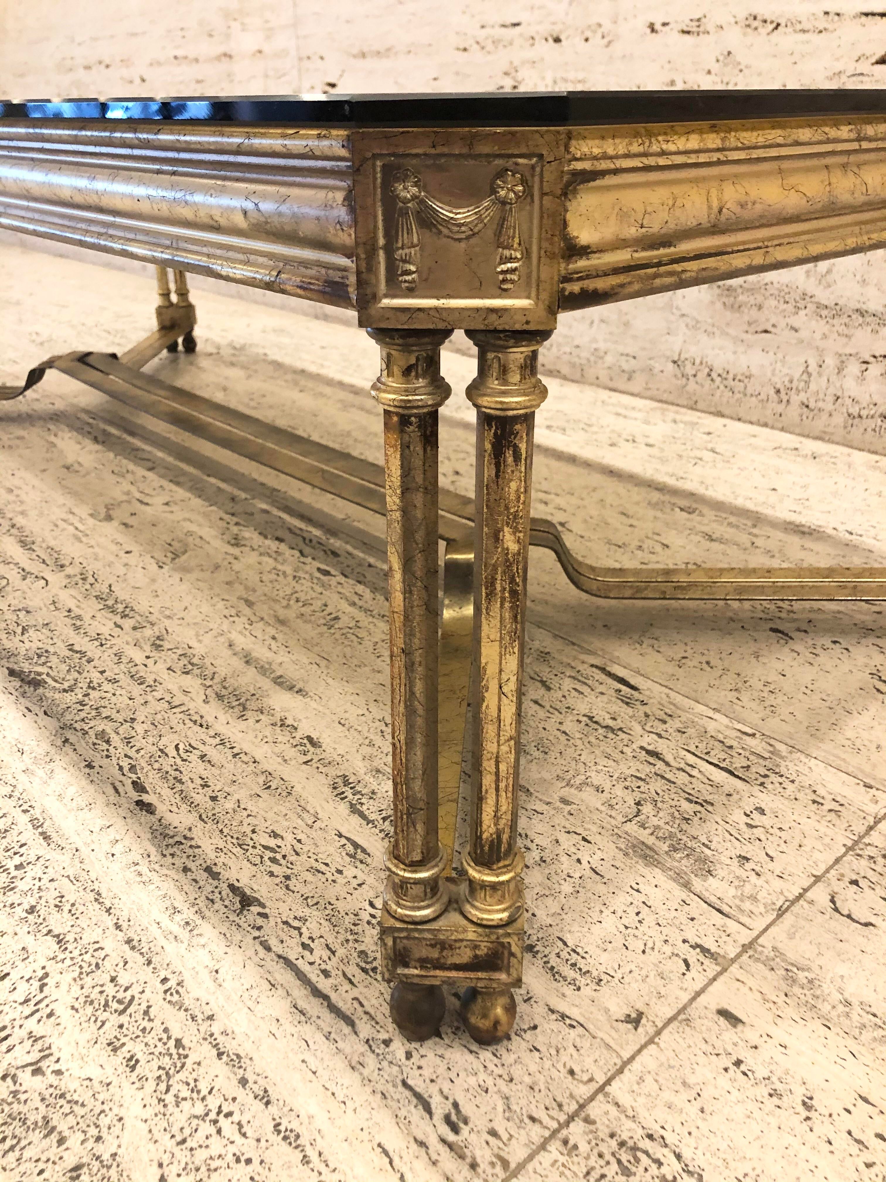 Vintage Hollywood Regency Italian Gilted Smoked Glass Coffee Table