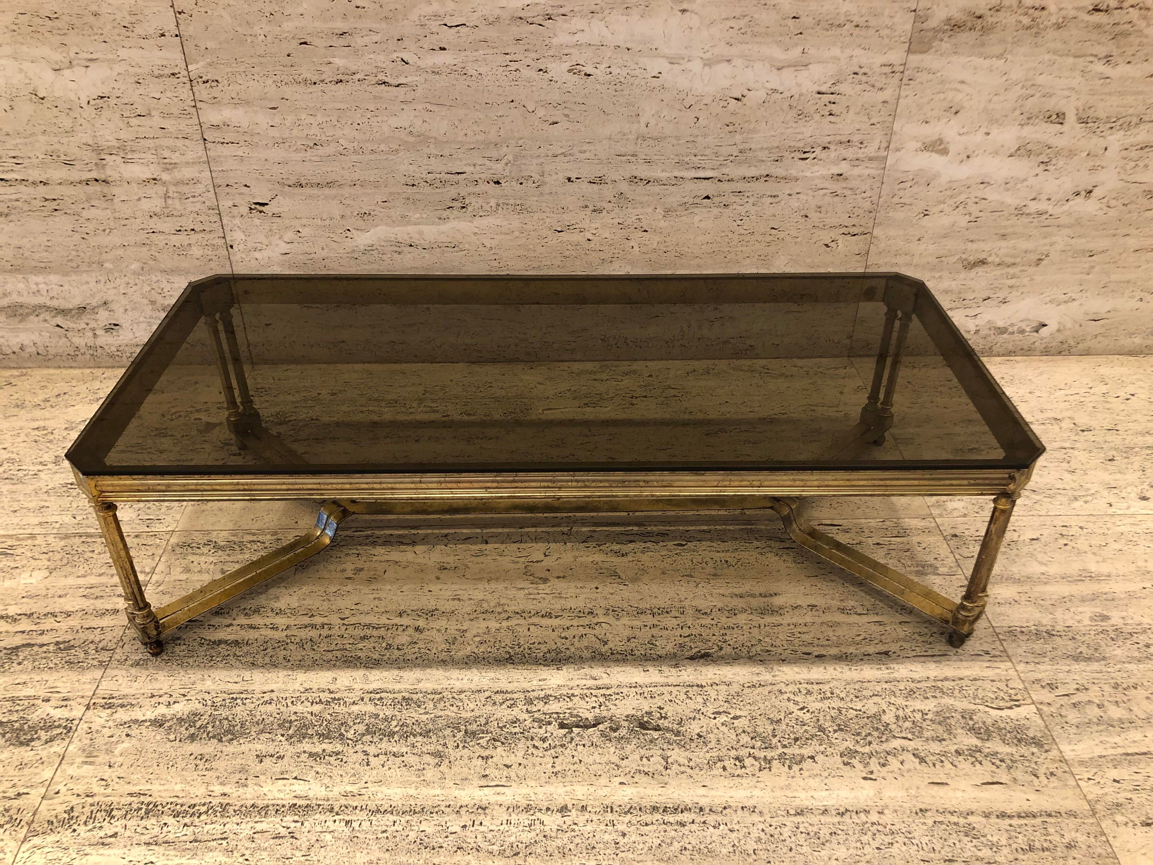 Vintage Hollywood Regency Italian Gilted Smoked Glass Coffee Table