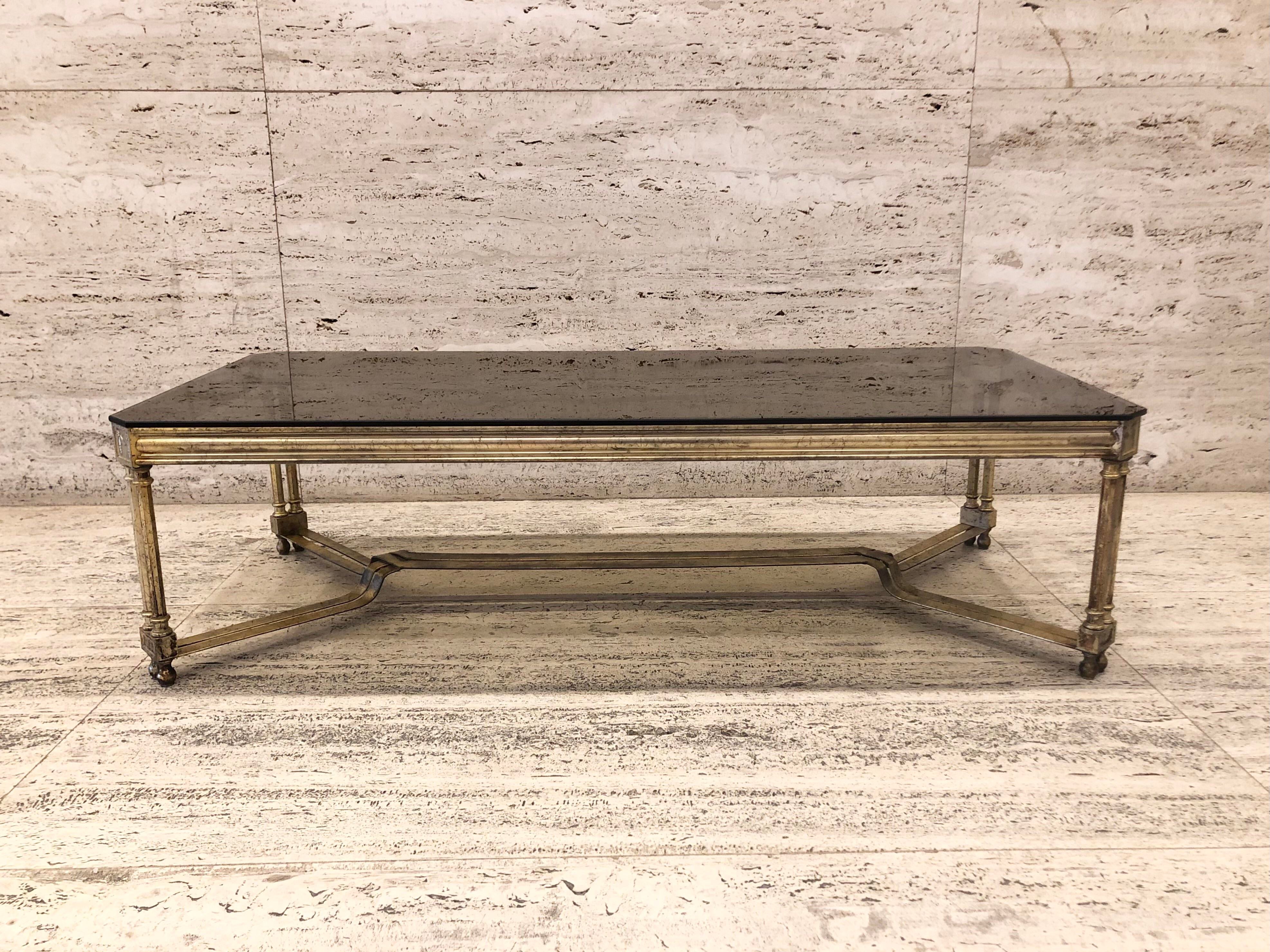 Vintage Hollywood Regency Italian Gilted Smoked Glass Coffee Table