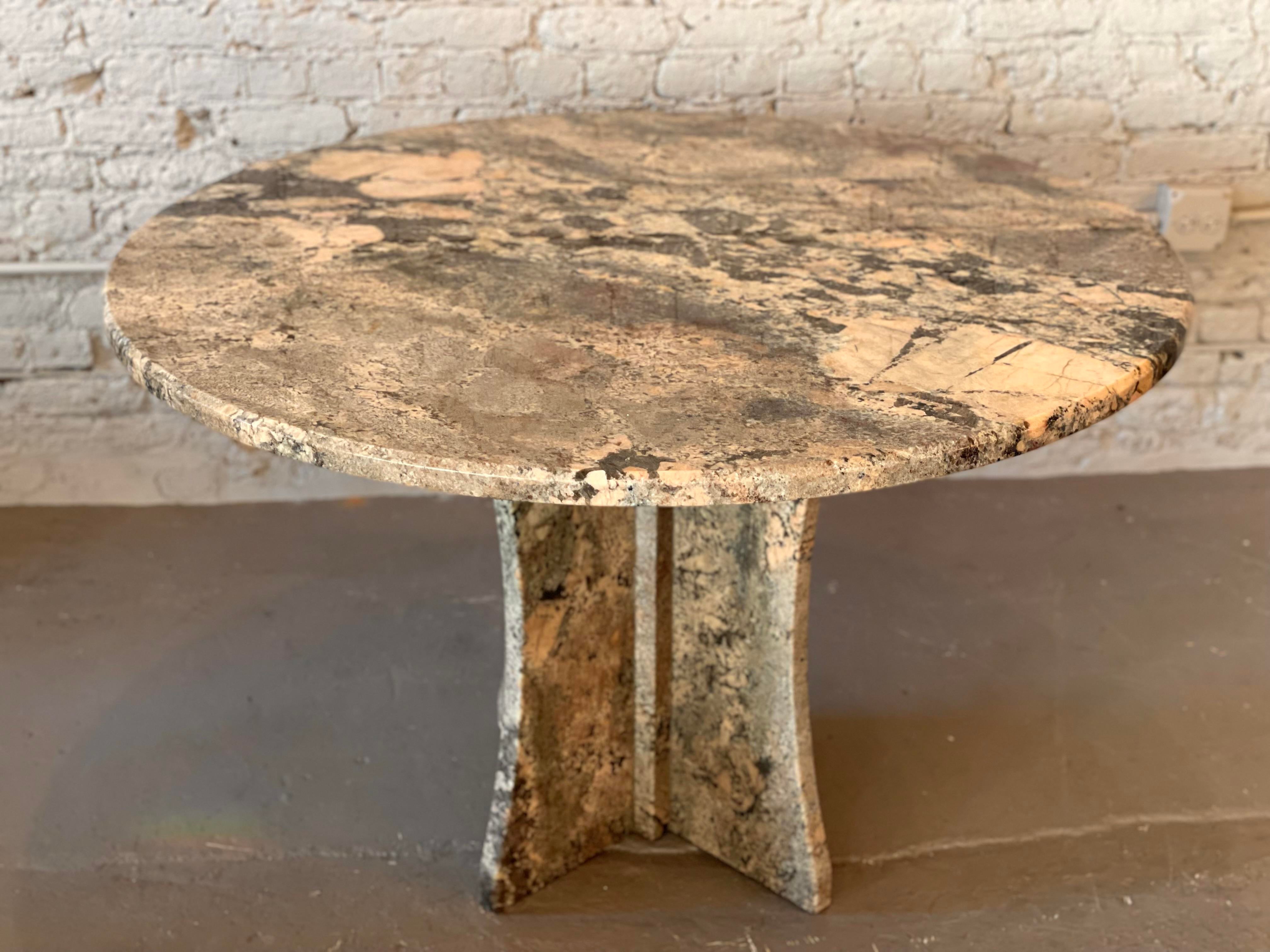 Vintage Postmodern Granite Stone Pedestal Round Dining Table