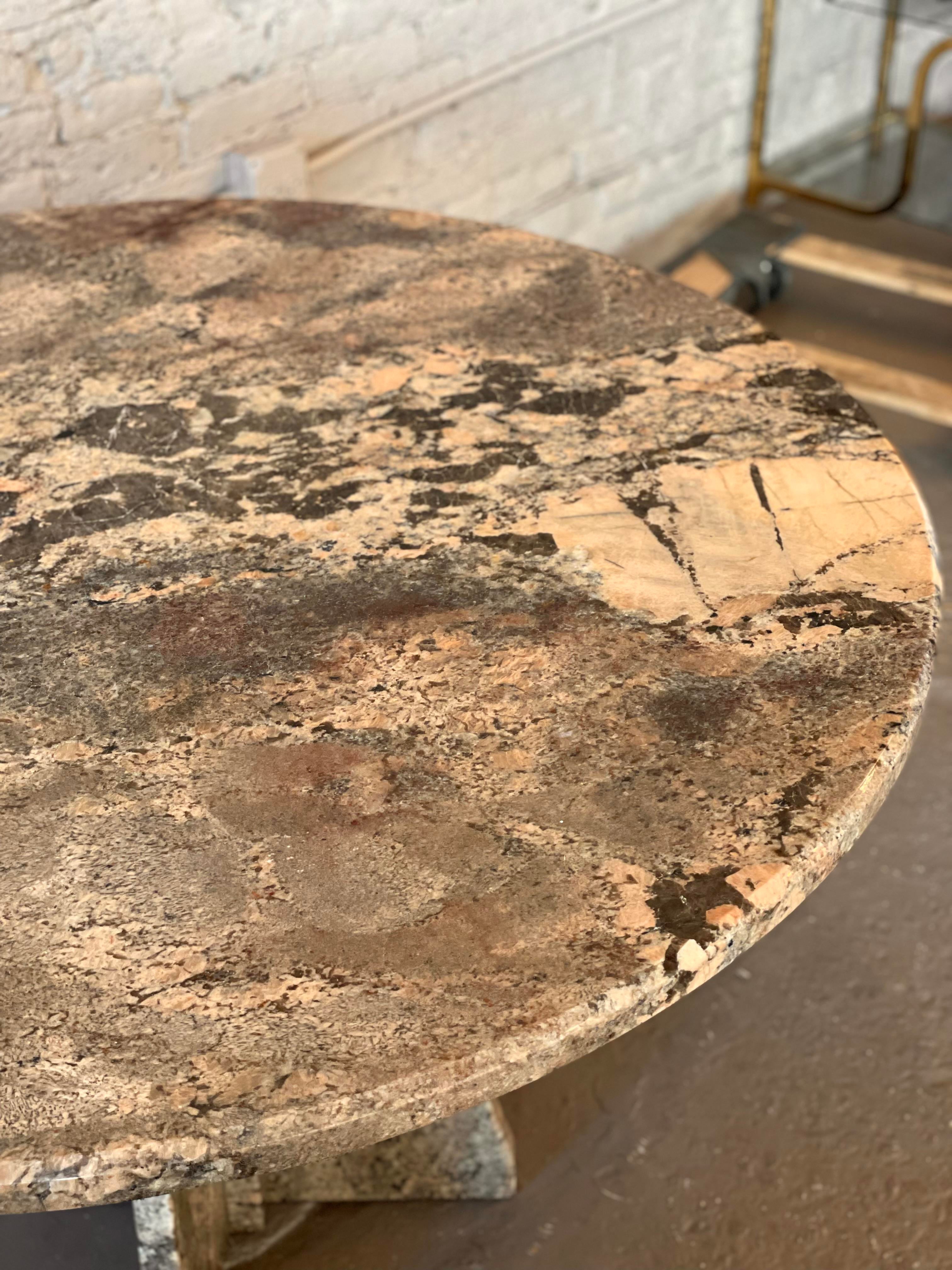 Vintage Postmodern Granite Stone Pedestal Round Dining Table