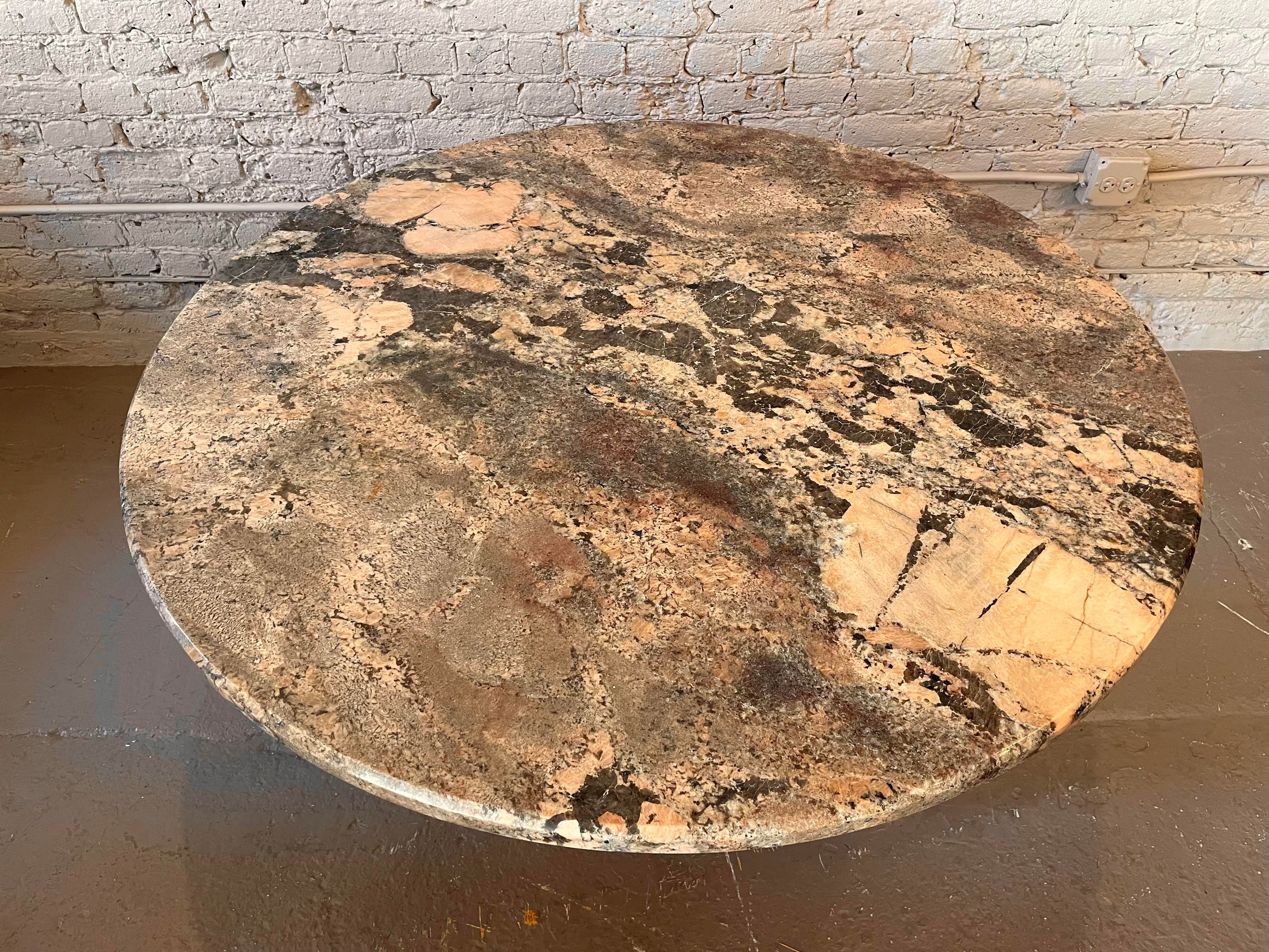 Vintage Postmodern Granite Stone Pedestal Round Dining Table