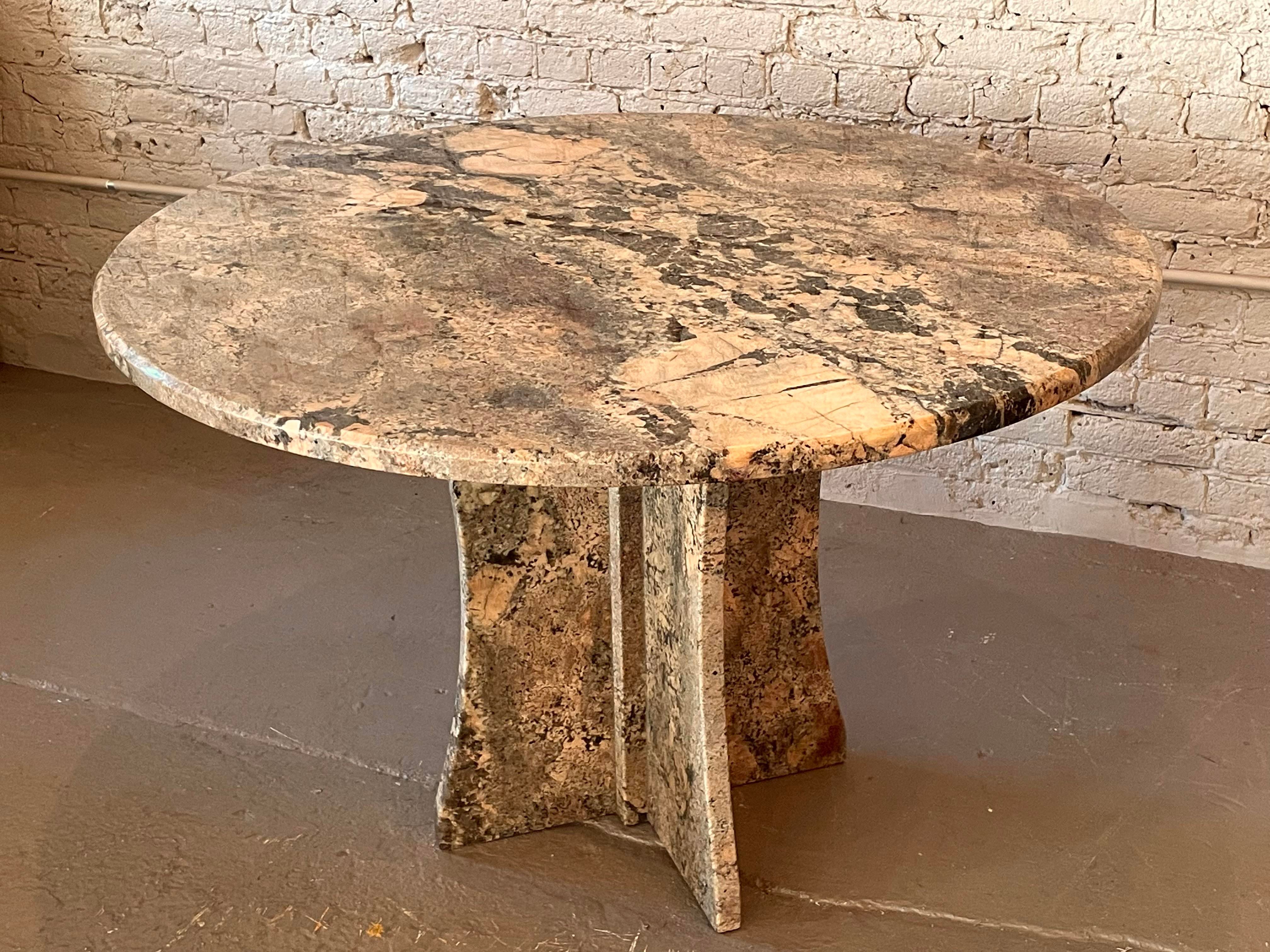 Vintage Postmodern Granite Stone Pedestal Round Dining Table