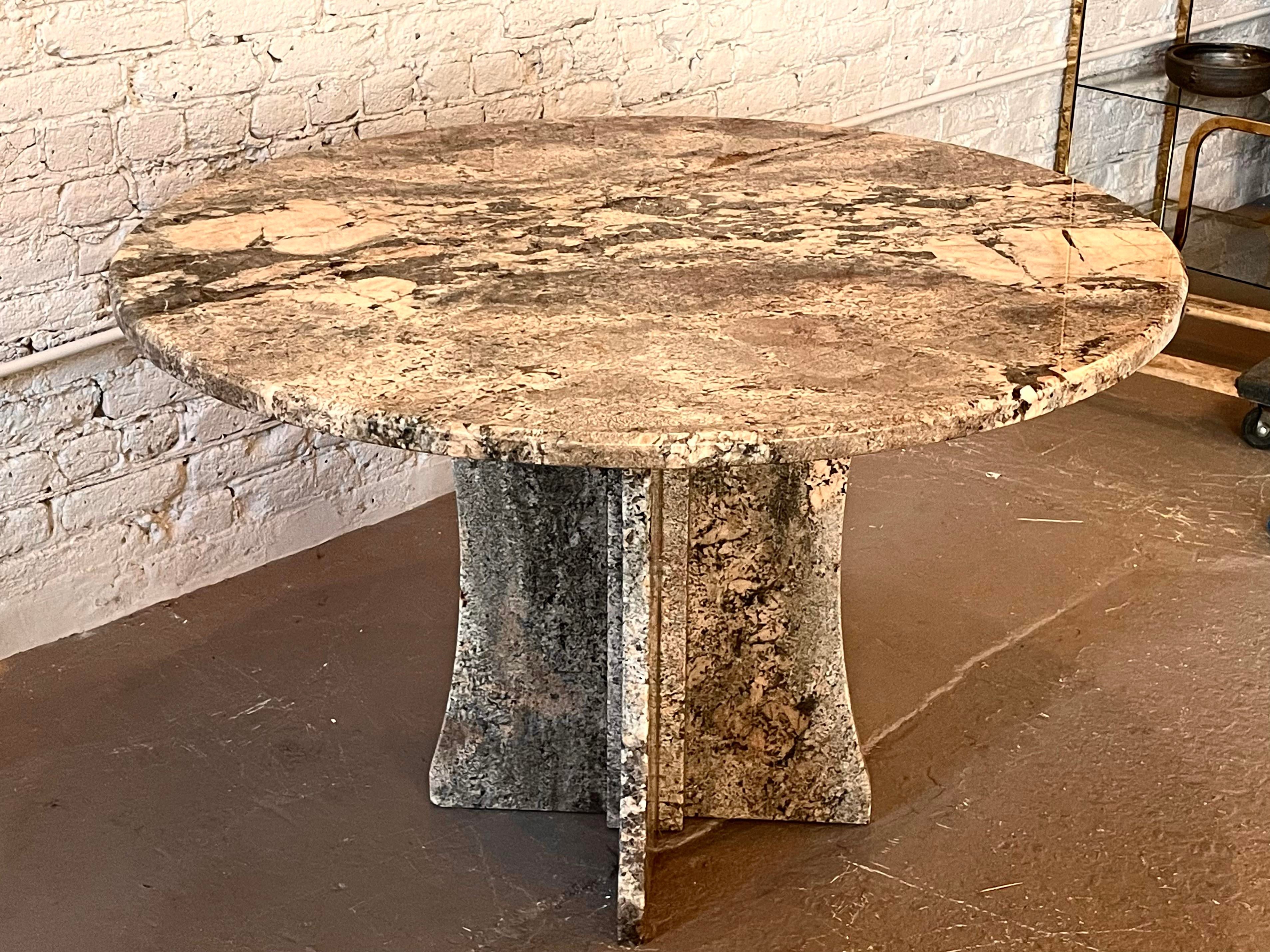 Vintage Postmodern Granite Stone Pedestal Round Dining Table