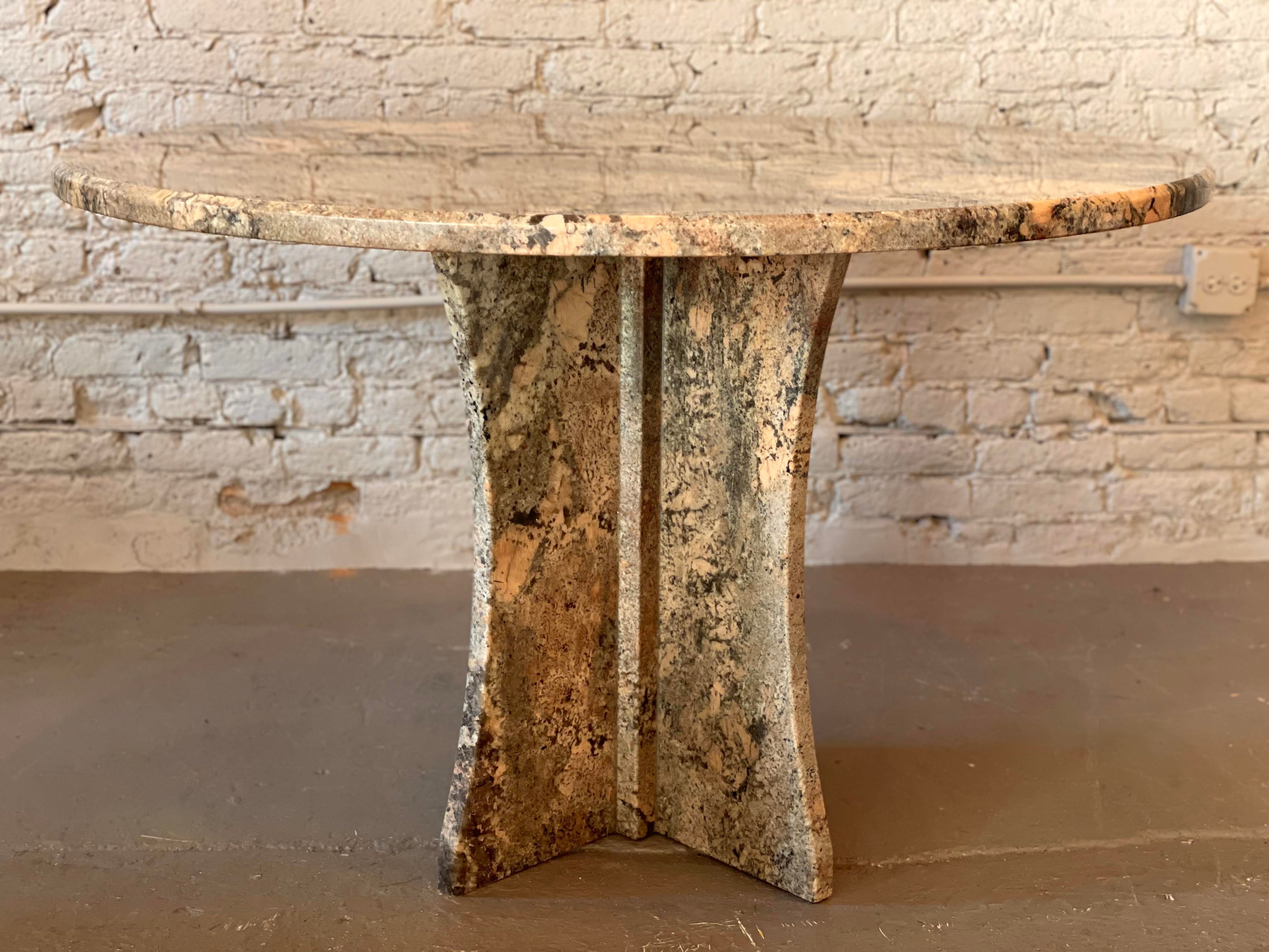 Vintage Postmodern Granite Stone Pedestal Round Dining Table