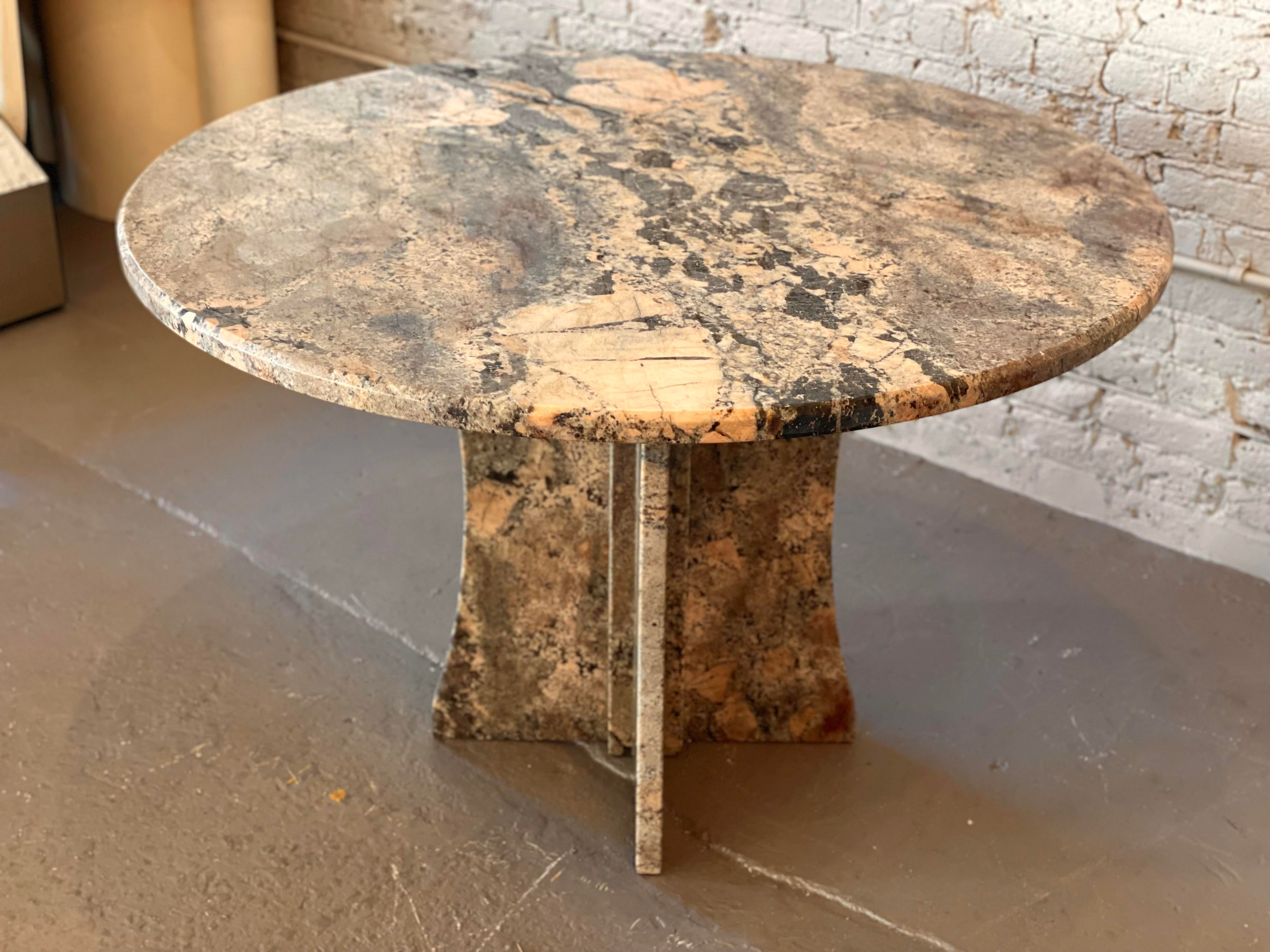 Vintage Postmodern Granite Stone Pedestal Round Dining Table