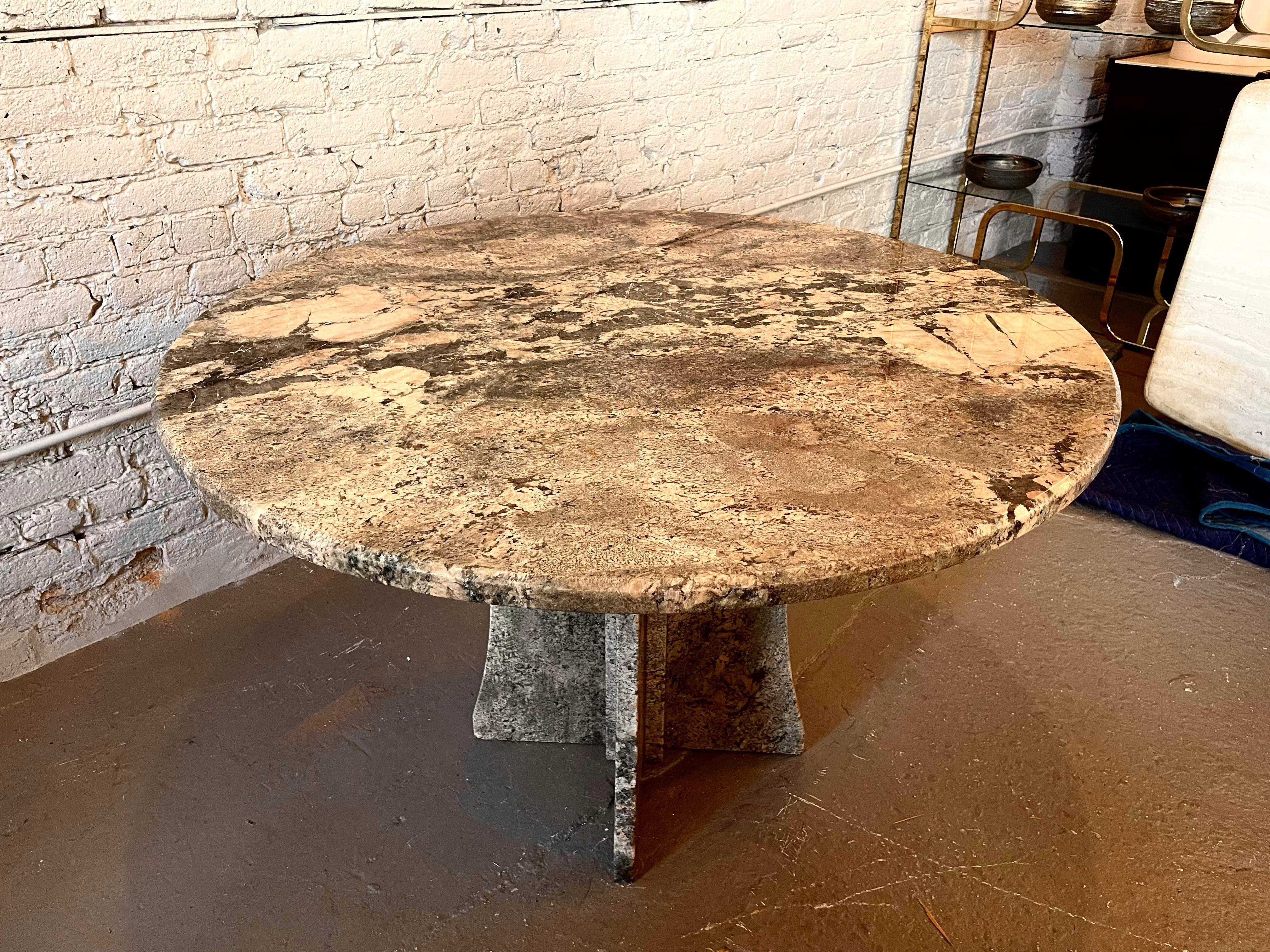 Vintage Postmodern Granite Stone Pedestal Round Dining Table