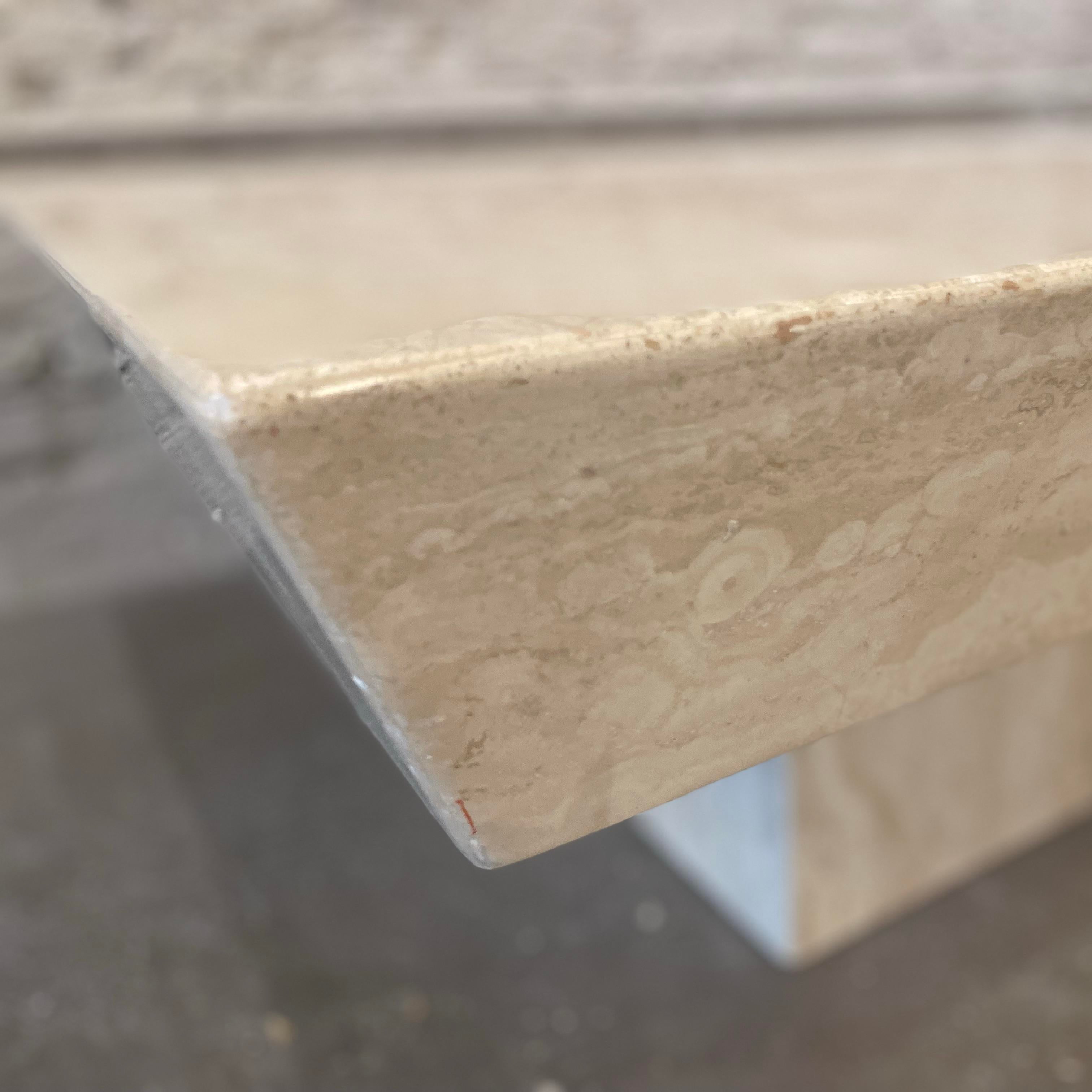 Vintage Travertine Coffee Table With Angled Edge 1980s