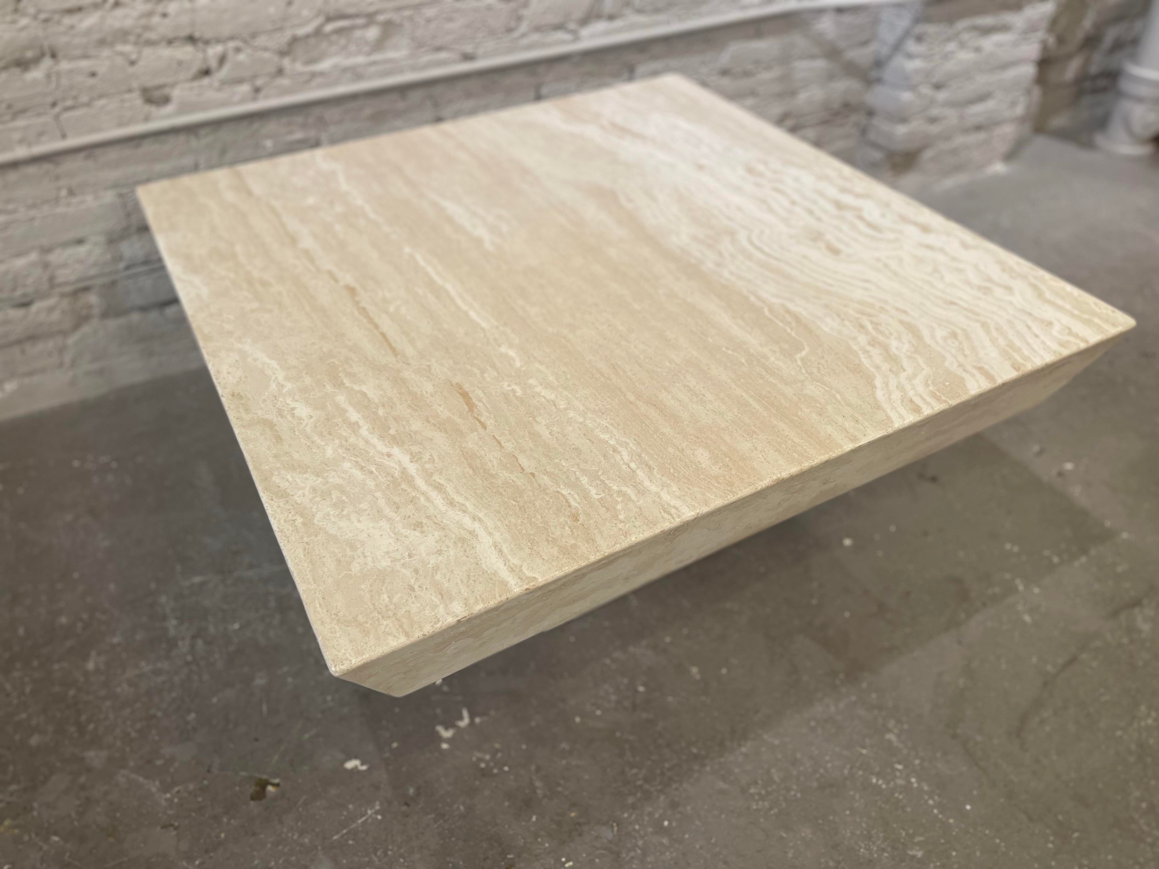 Vintage Travertine Coffee Table With Angled Edge 1980s