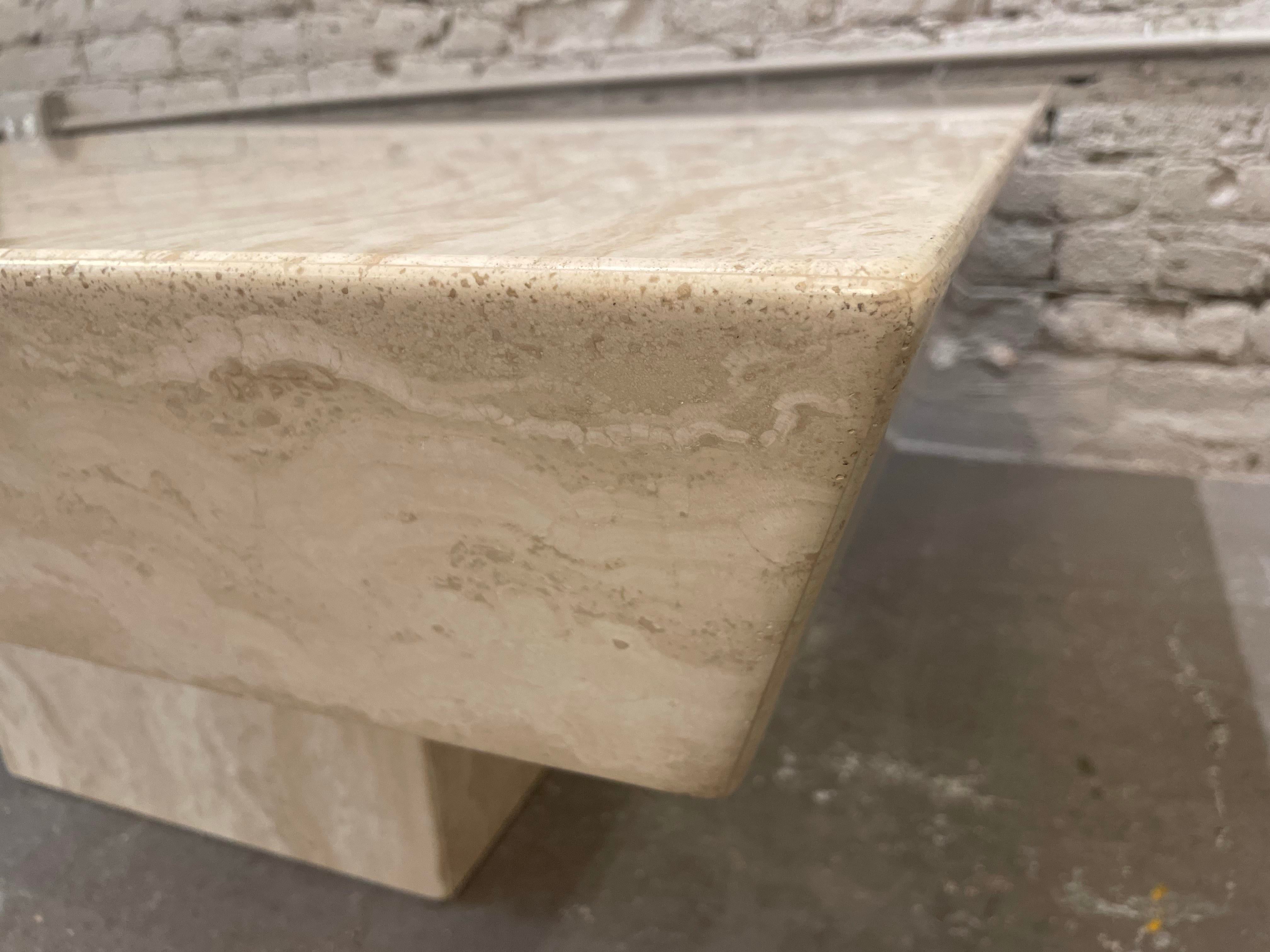 Vintage Travertine Coffee Table With Angled Edge 1980s