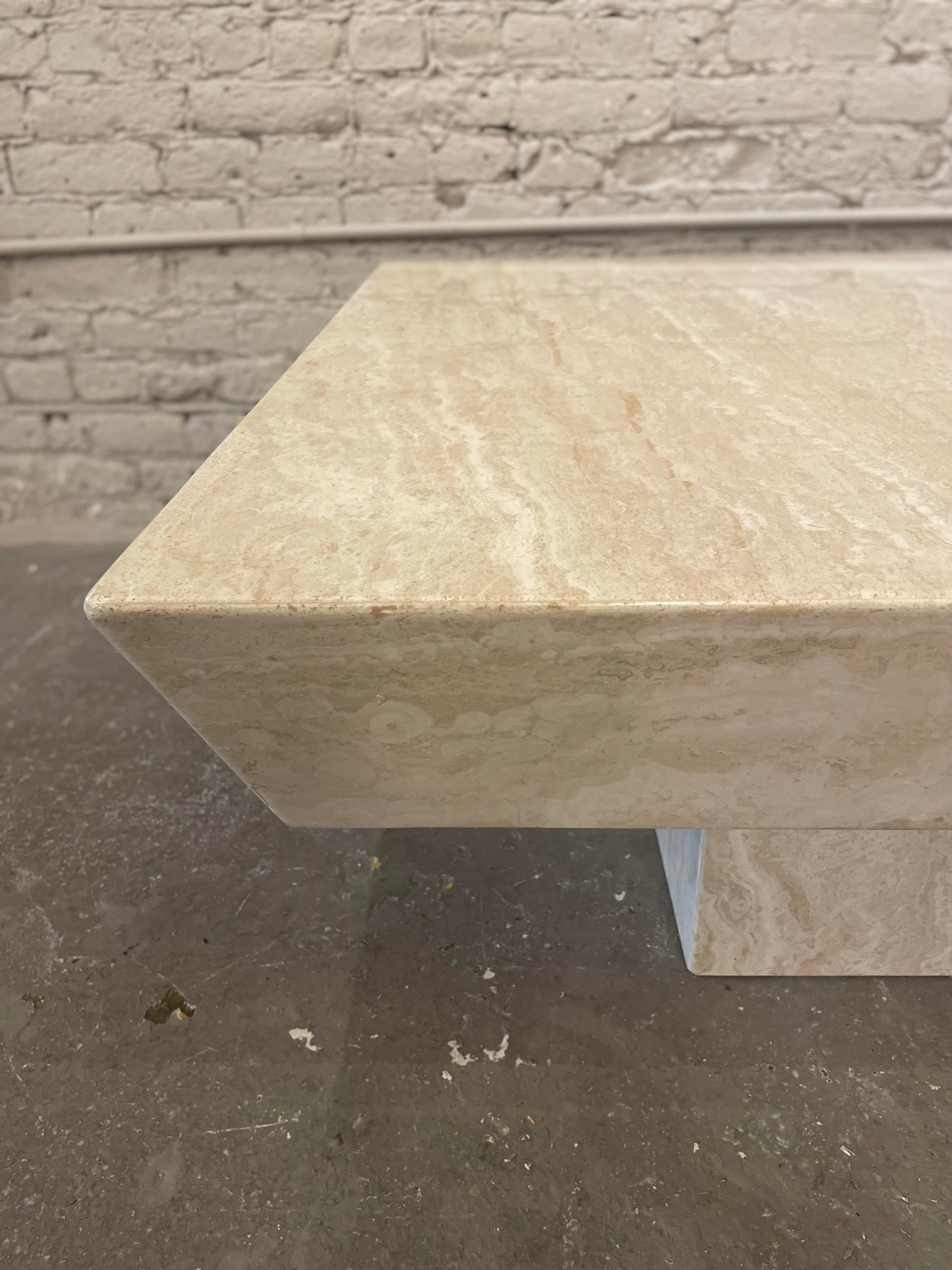 Vintage Travertine Coffee Table With Angled Edge 1980s