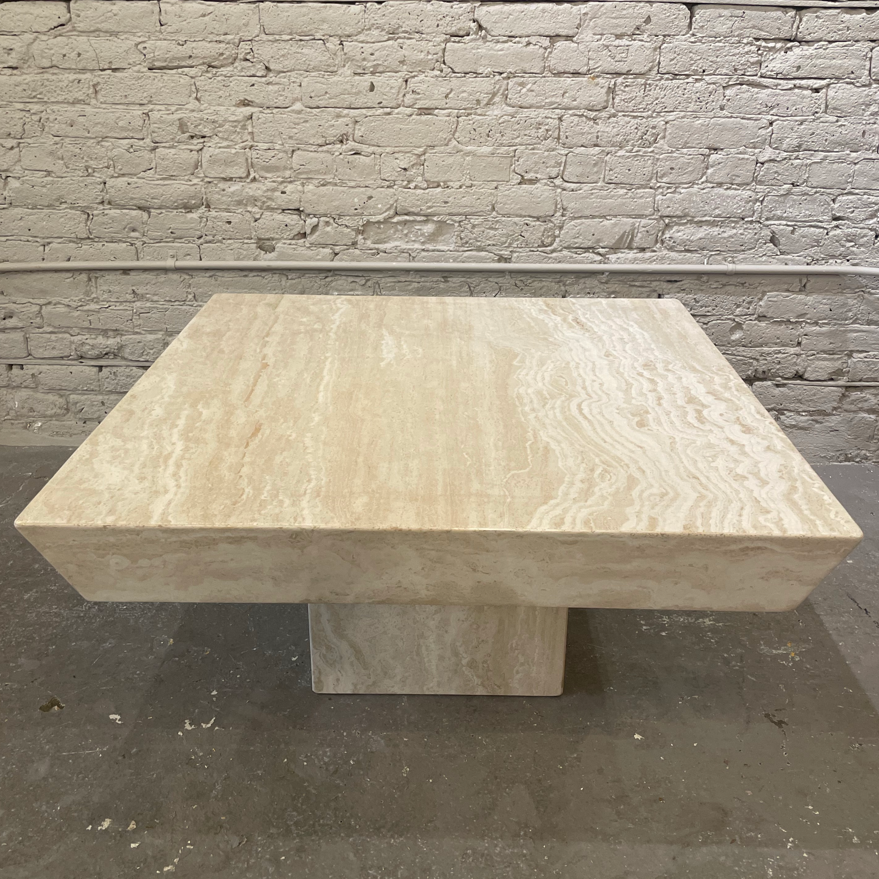 Vintage Travertine Coffee Table With Angled Edge 1980s